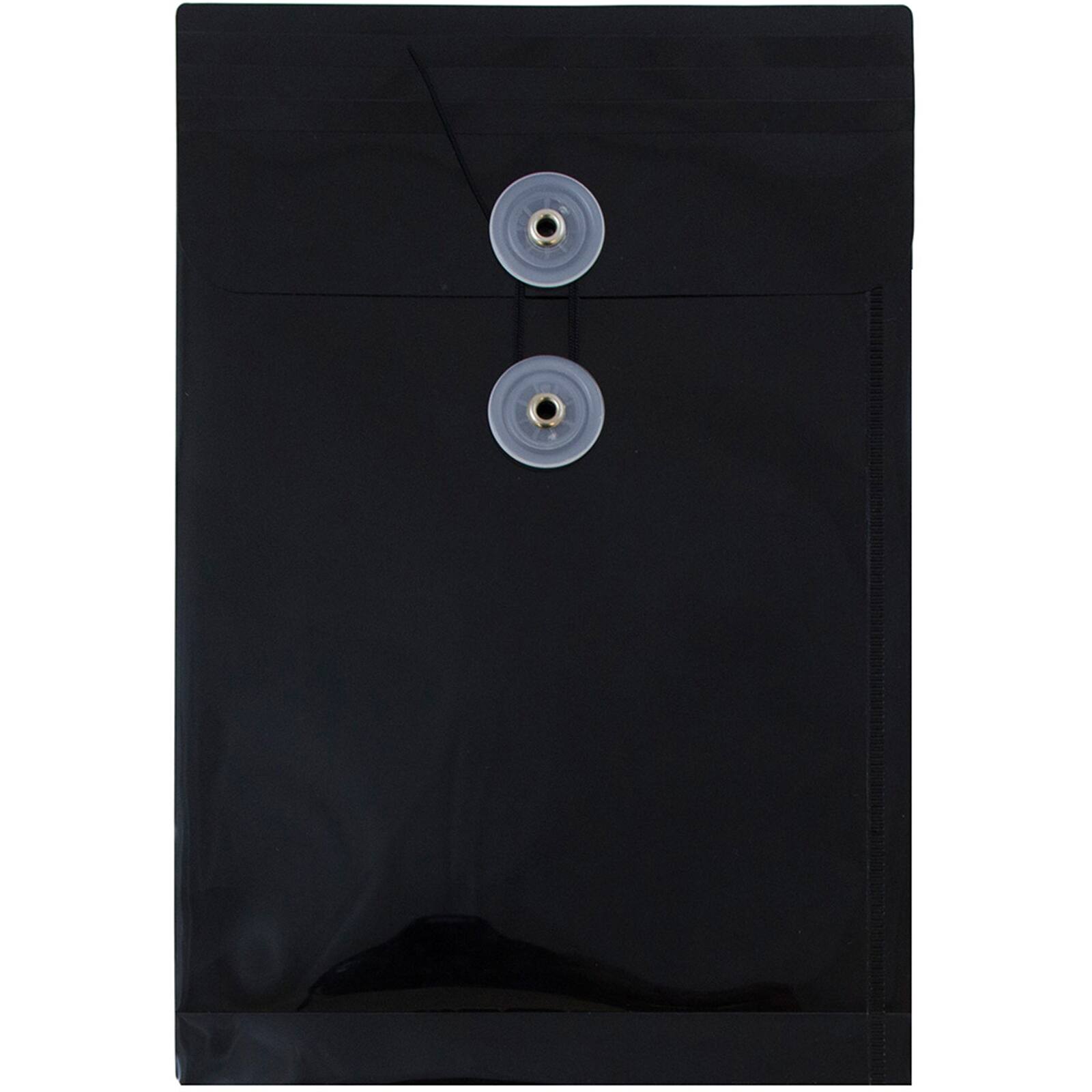 JAM Paper 6.25" x 9.25" Black Plastic Button String Closure Open End Envelopes, 24ct.