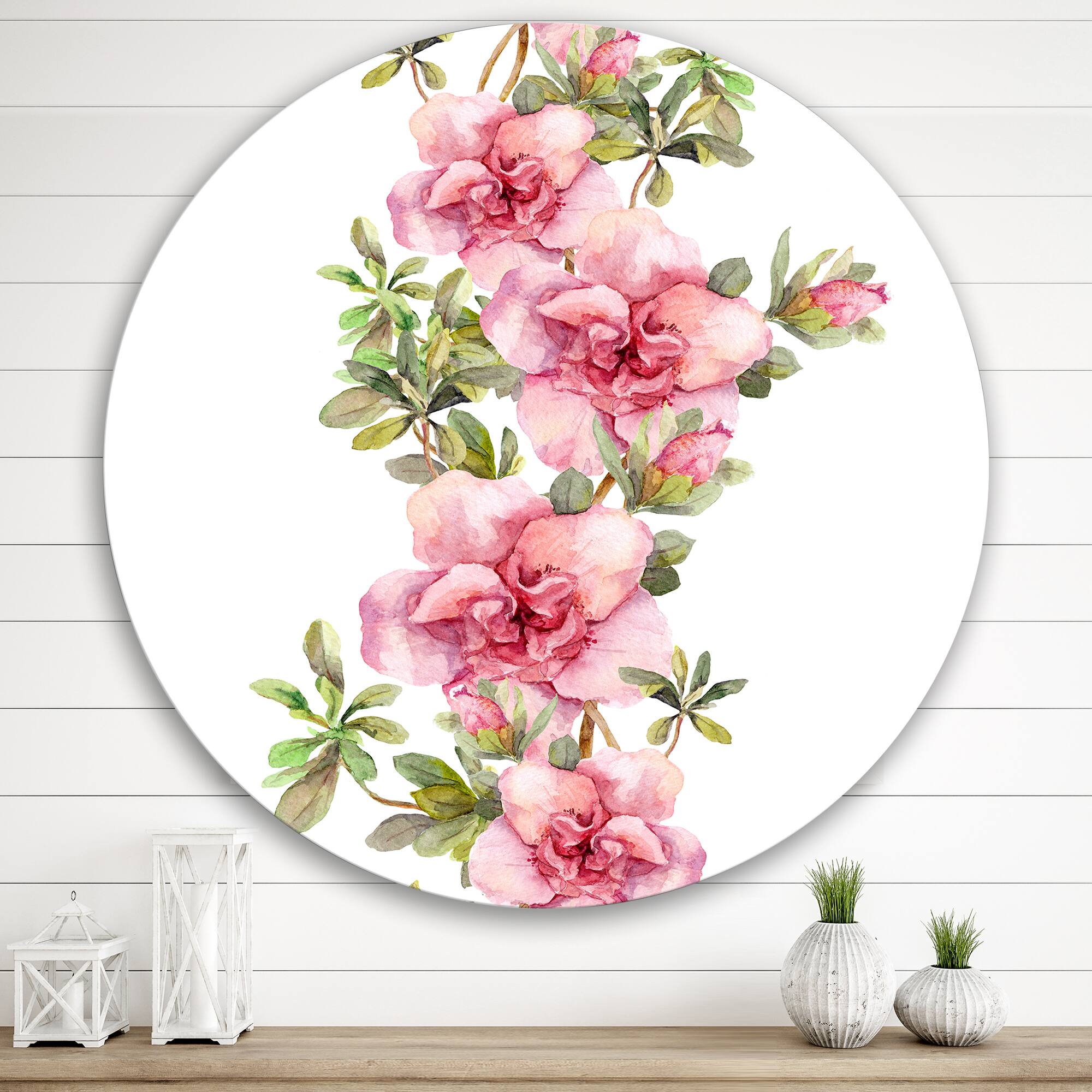 Designart - Bouquet of Pink and Purple Flowers II - Farmhouse Metal Circle Wall Art