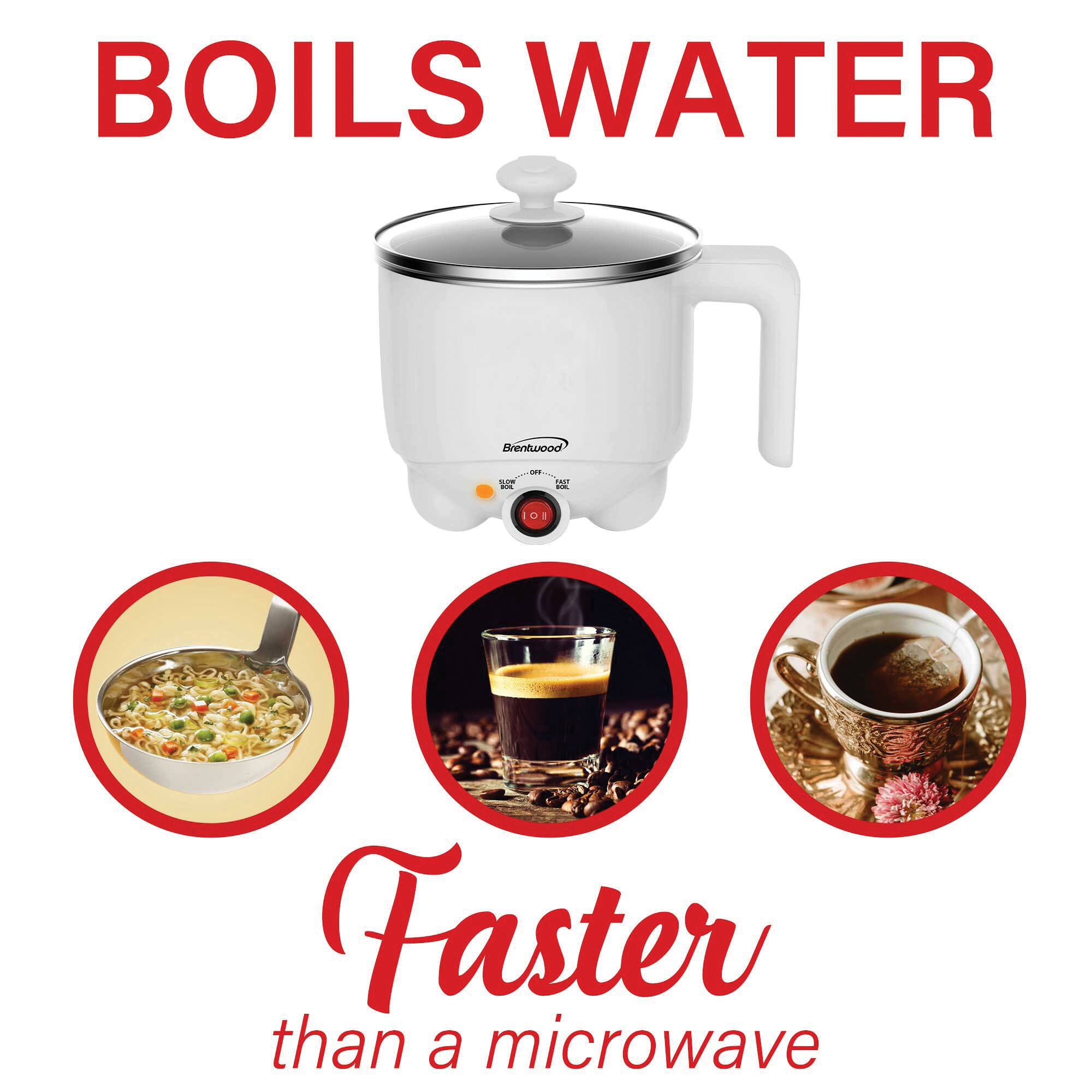 Brentwood White 1.1qt. 400 Watt Stainless Steel Electric Hot Pot Cooker &#x26; Food Steamer