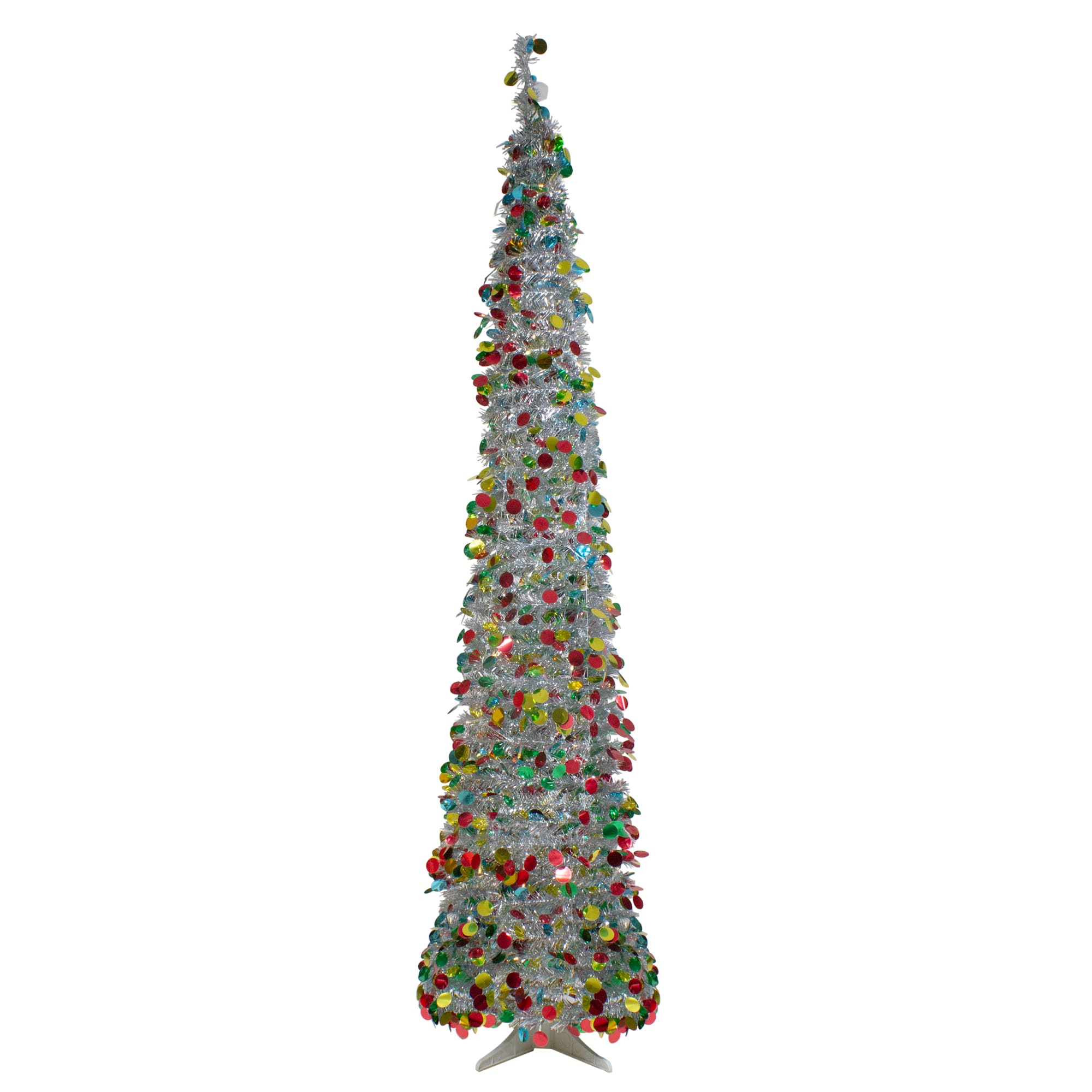 6ft. Pre-Lit Silver Tinsel Artificial Pop-Up Christmas Tree, Clear LED Lights