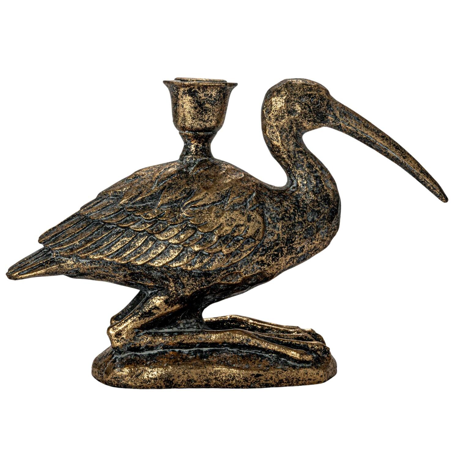 Hello Honey® 10" Distressed Gold Decorative Bird Taper Holder