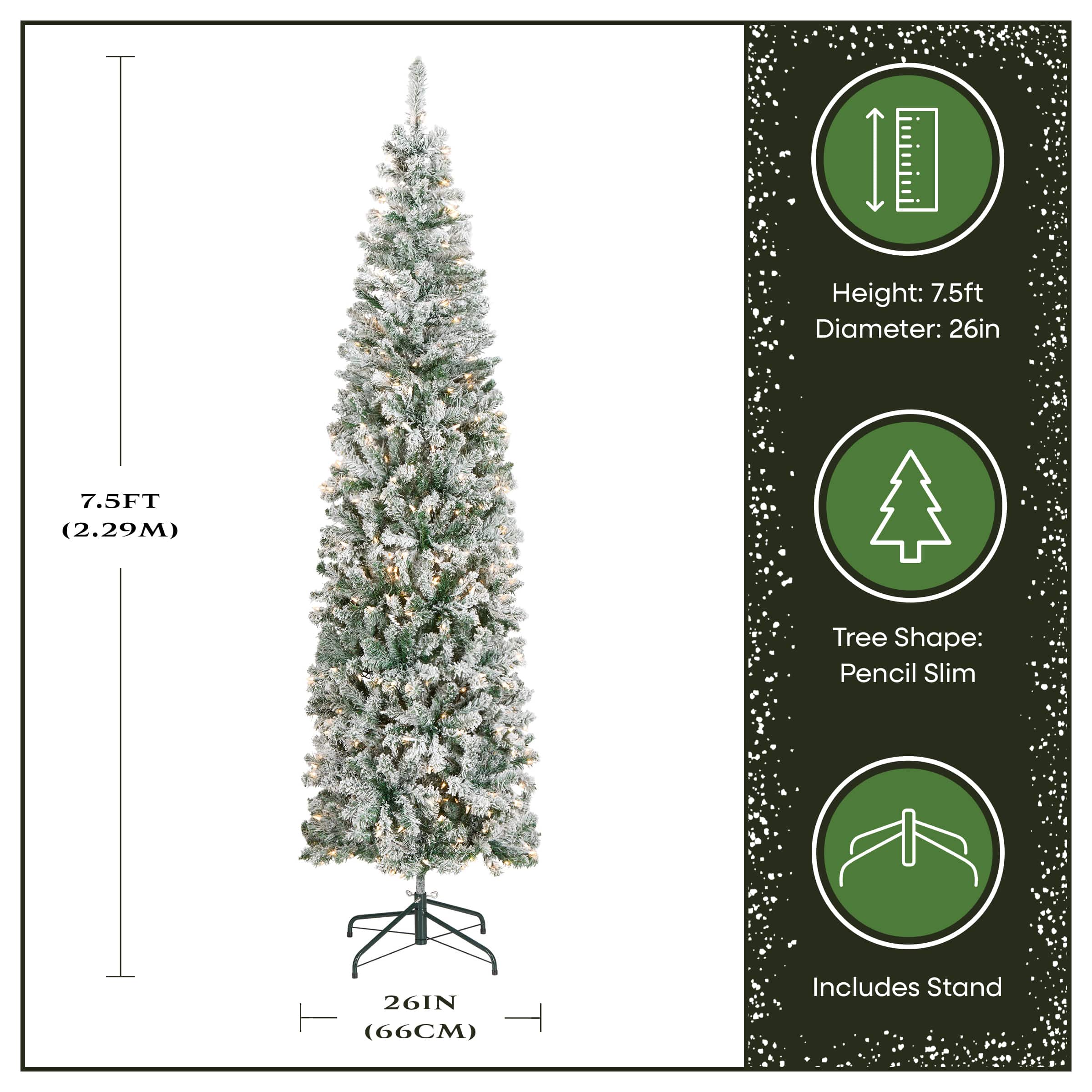 7.5ft. Pre-Lit Acacia Pencil Slim Flocked Artificial Christmas Tree, Clear Lights