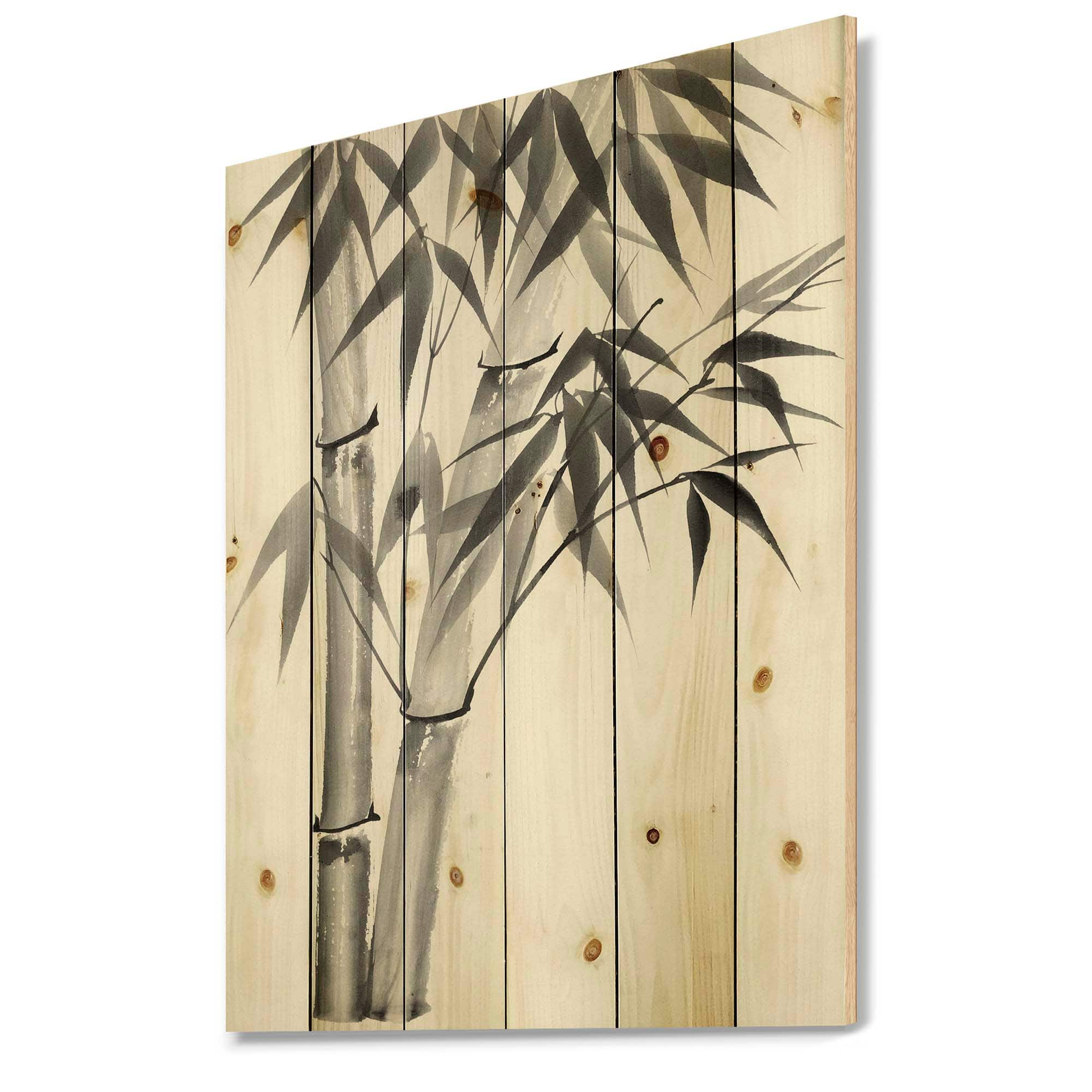 Designart - Vintage Monochrome Bamboo - Traditional Print on Natural Pine Wood