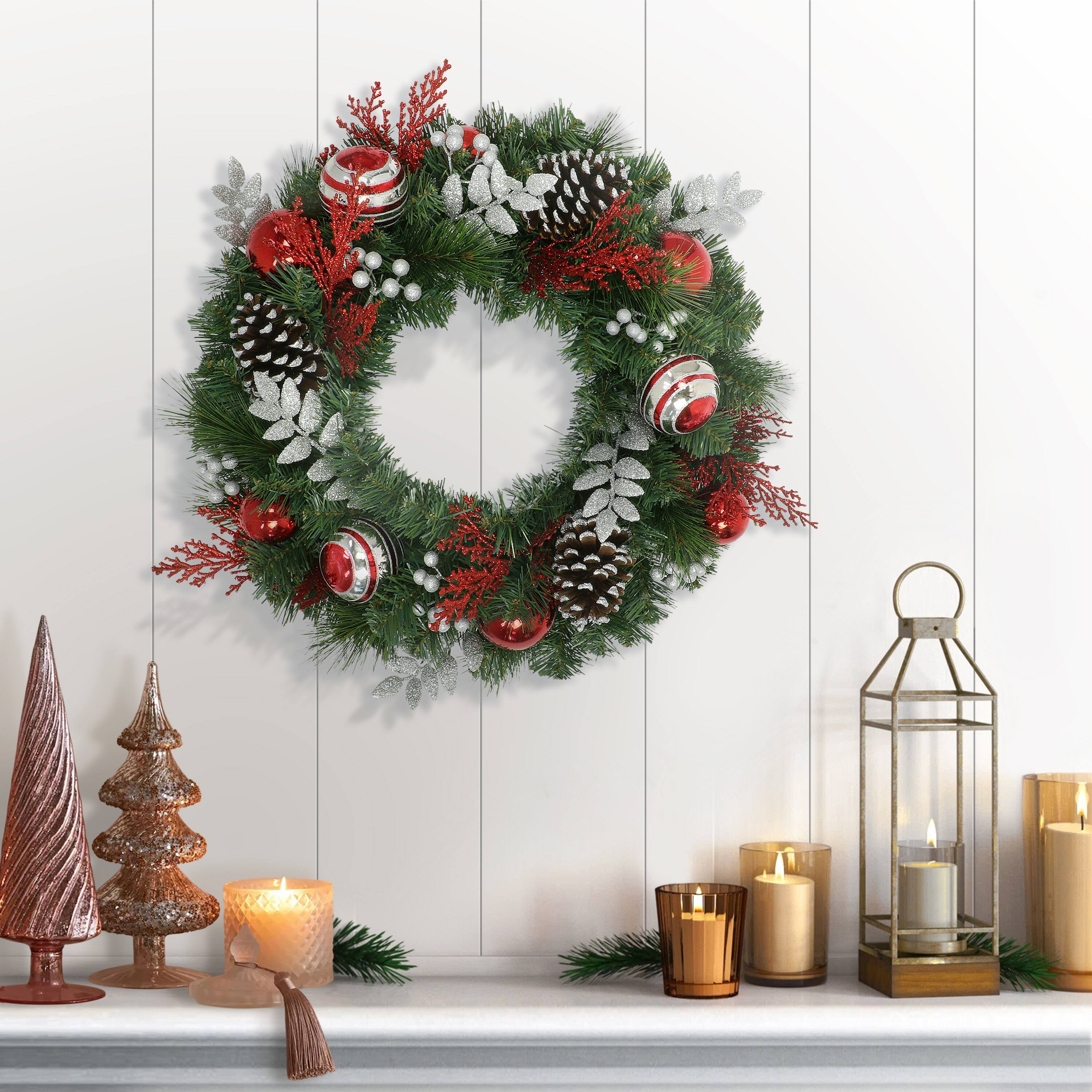 24&#x22; Ornament &#x26; Pinecone Decorated Wreath