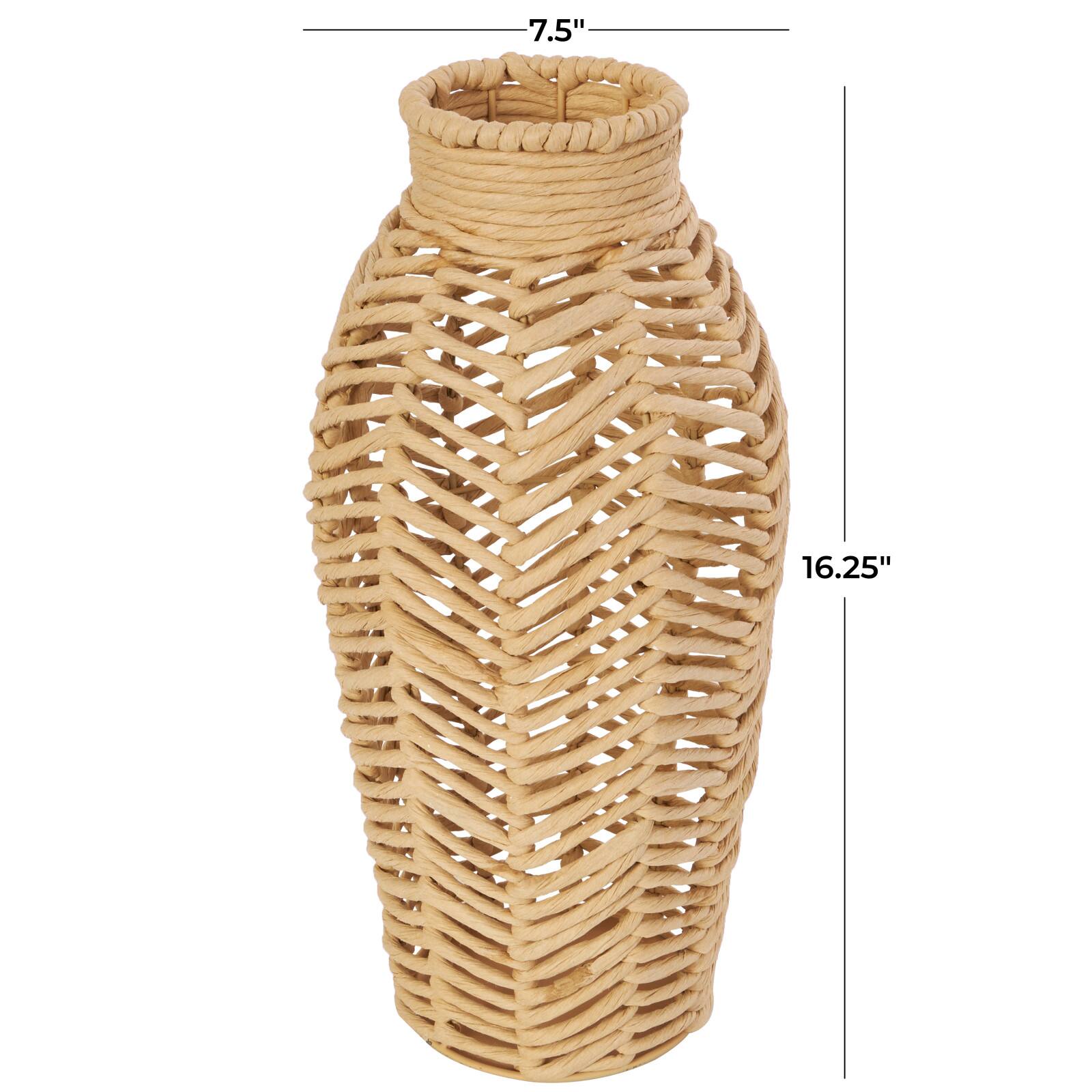 16.25" Natural Brown Chevron Weave Jute Vase