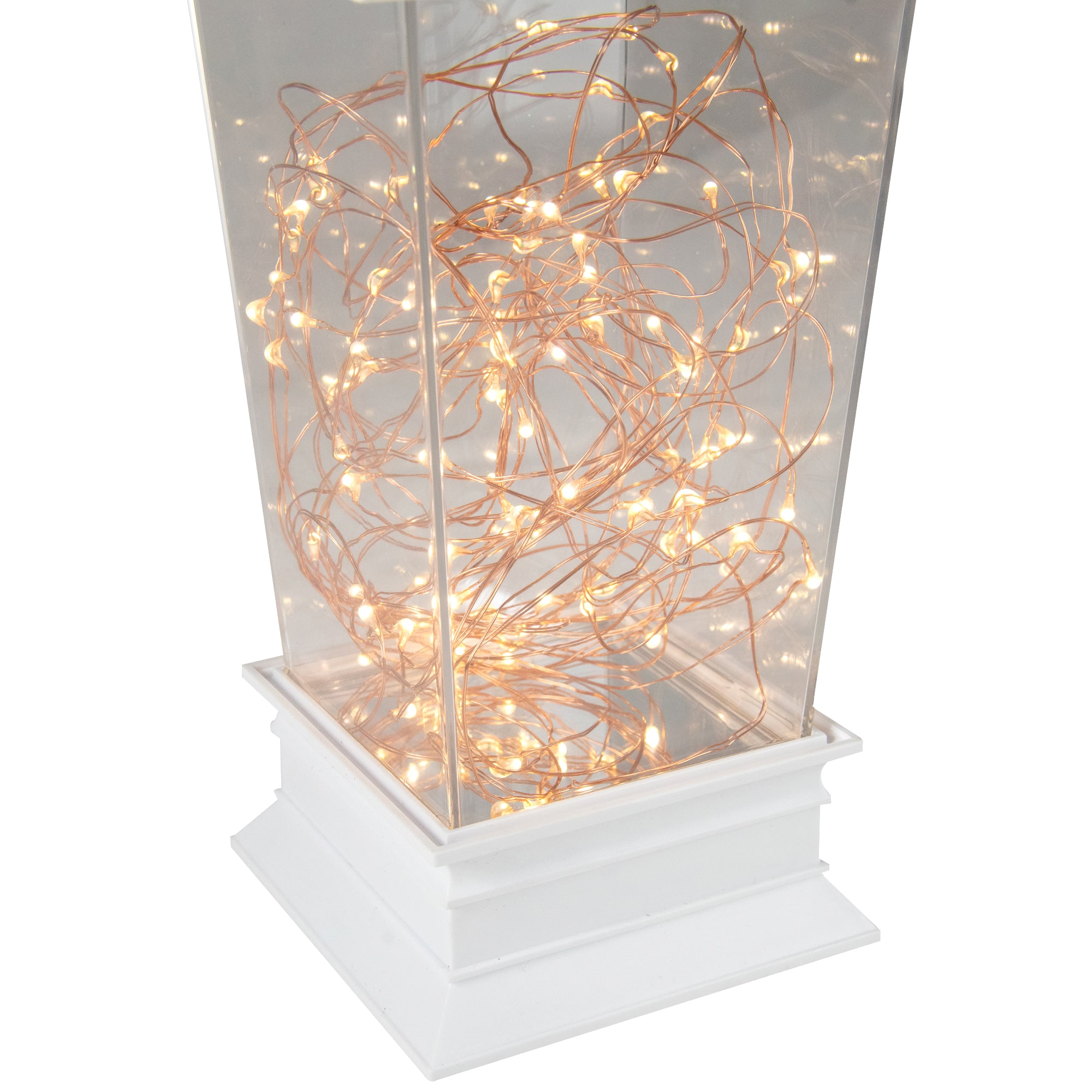 12&#x22; Battery Operated White Tapered Lantern with Rice Lights