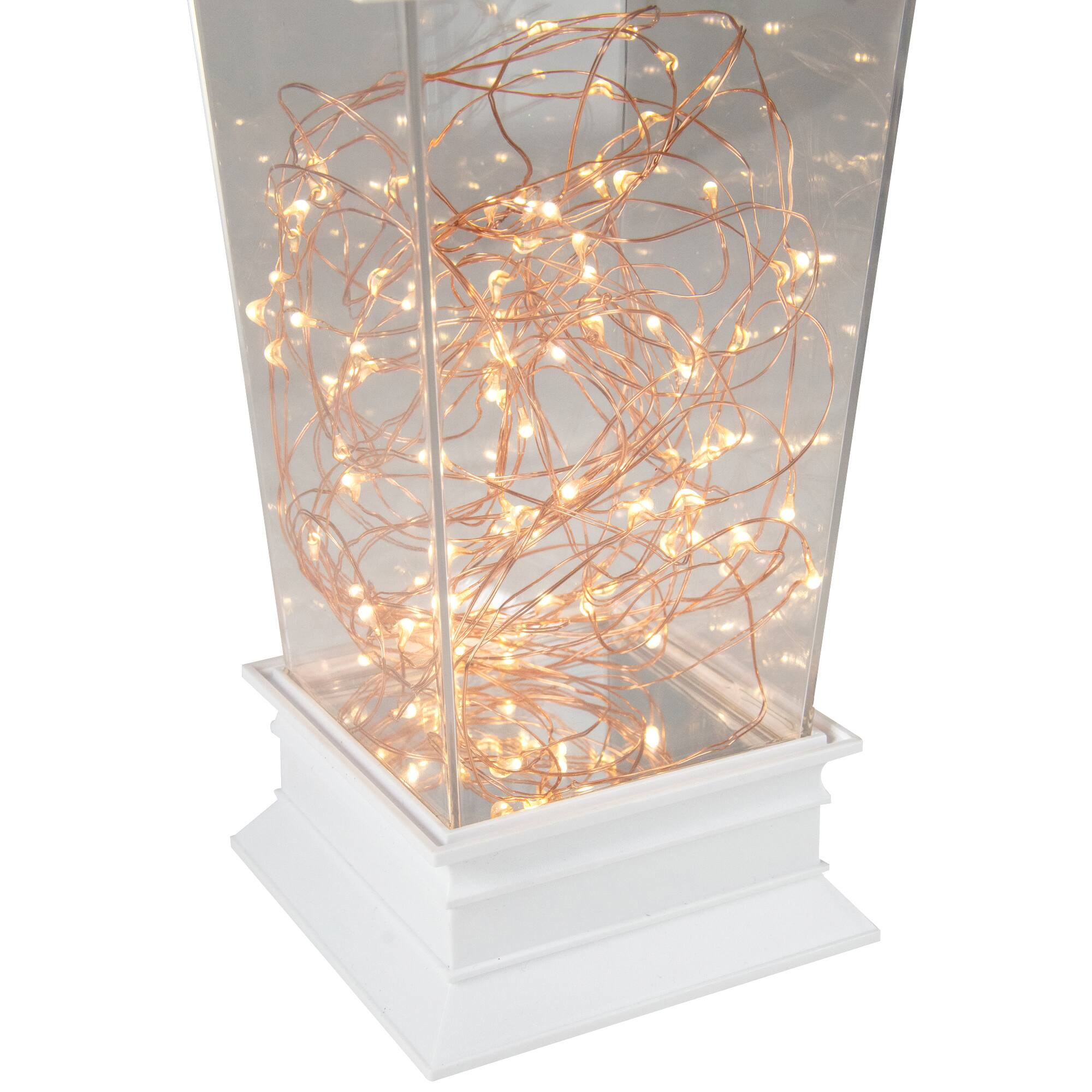 12" Battery Operated White Tapered Lantern with Rice Lights