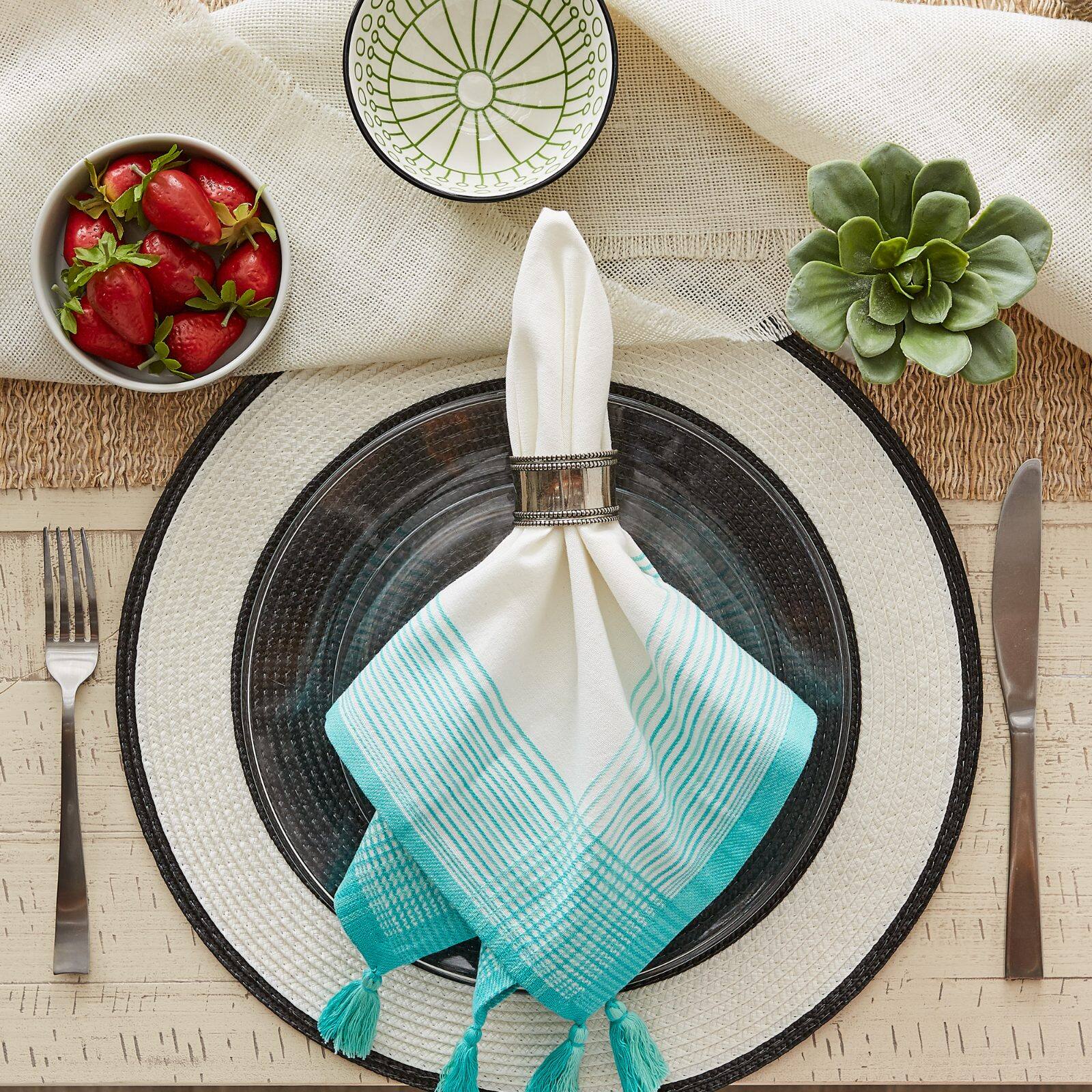 DII® Antique Striped Turquoise Tassel Napkins, 6ct.