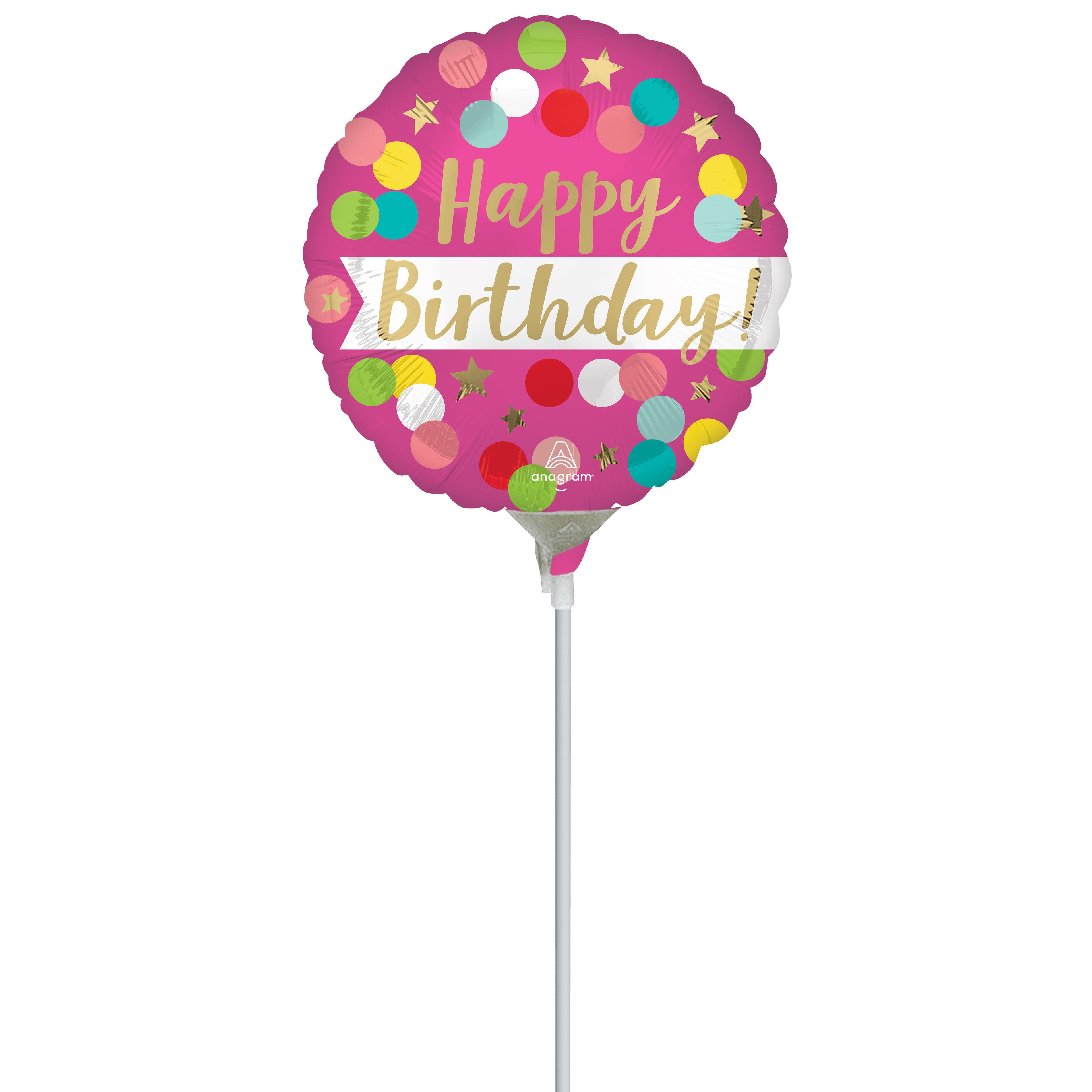 9&#x22; Happy Birthday Confetti Foil Balloon Stick