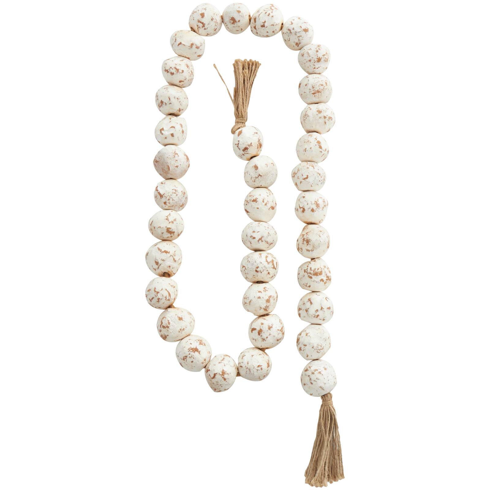 5ft. Paper Mache Round Distressed Beaded Garland with Tassel