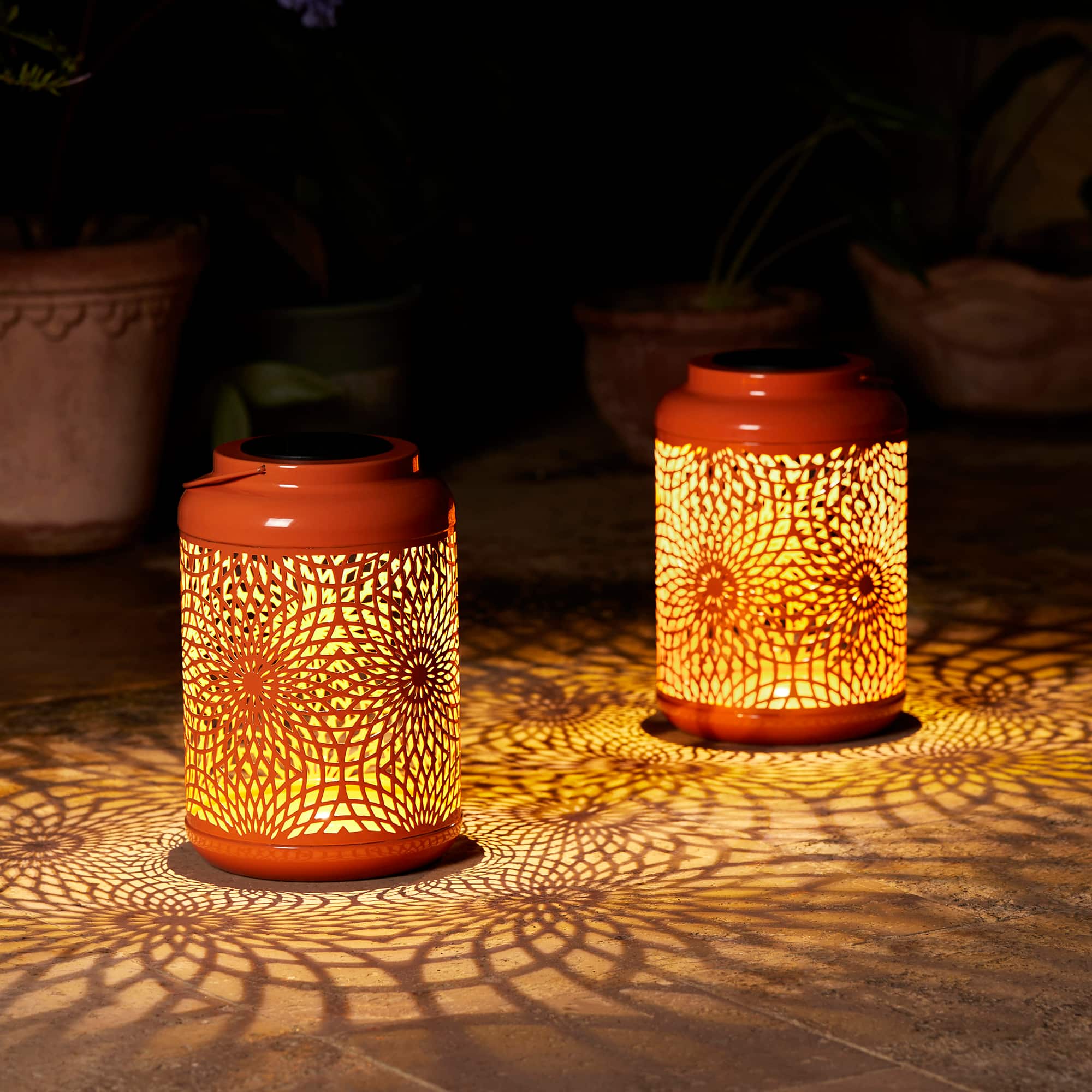 Glitzhome® 8.75" Metal Cutout Solar Powered Hanging Lantern Set