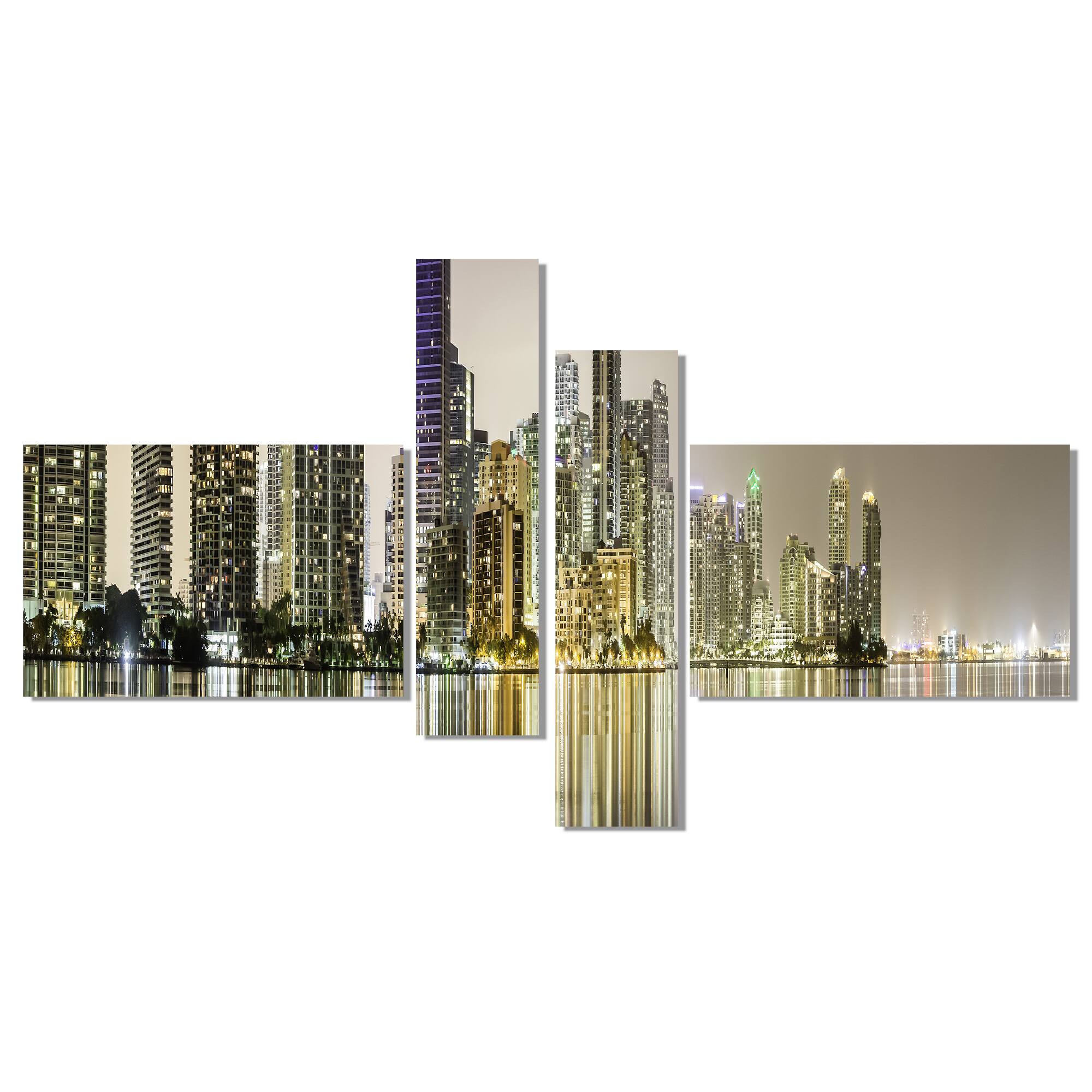 Designart - Miami Downtown Night Panorama - Extra Large Canvas Art Print