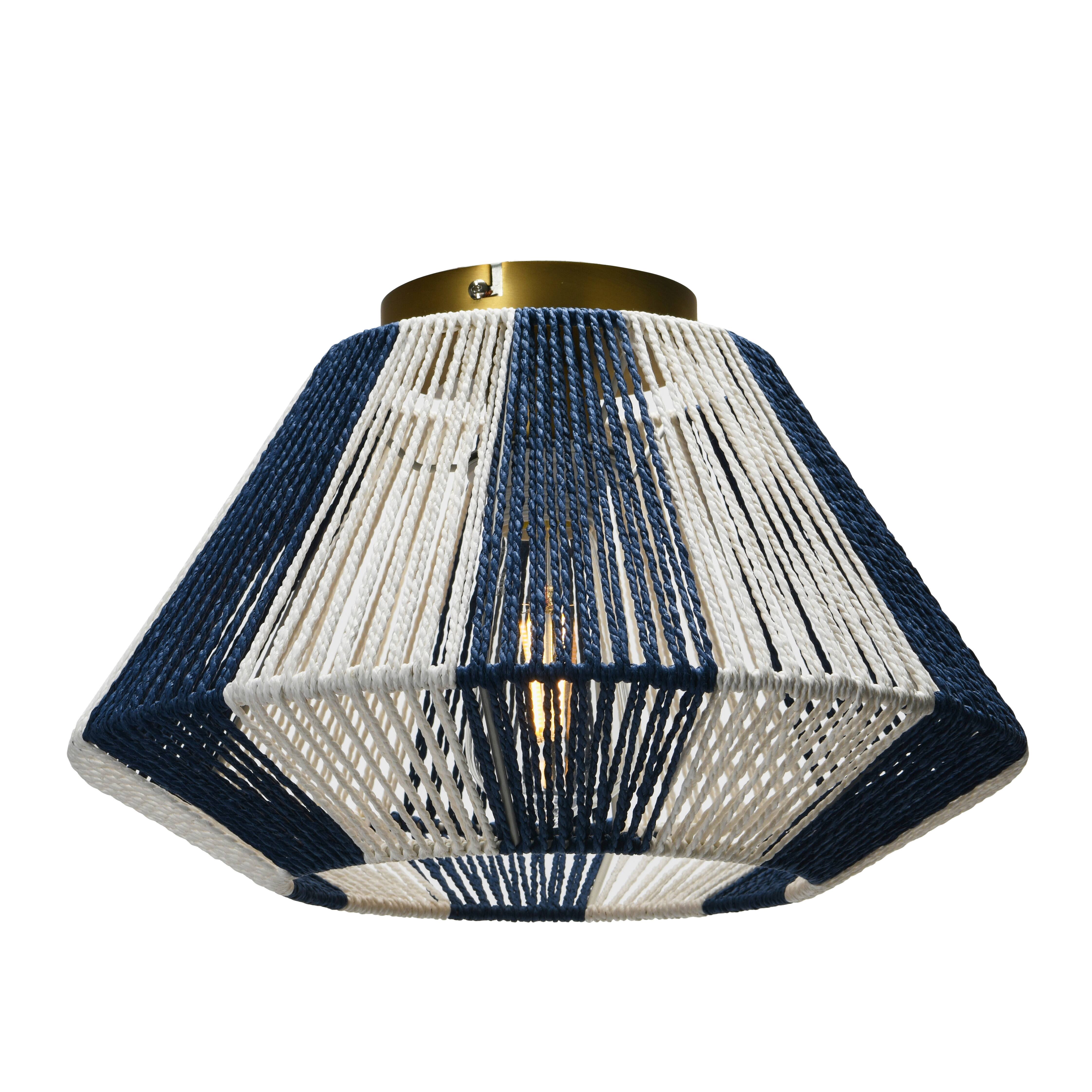 Hello Honey® Navy & White Flush Mount Ceiling Light with Woven Paper Rope Shade