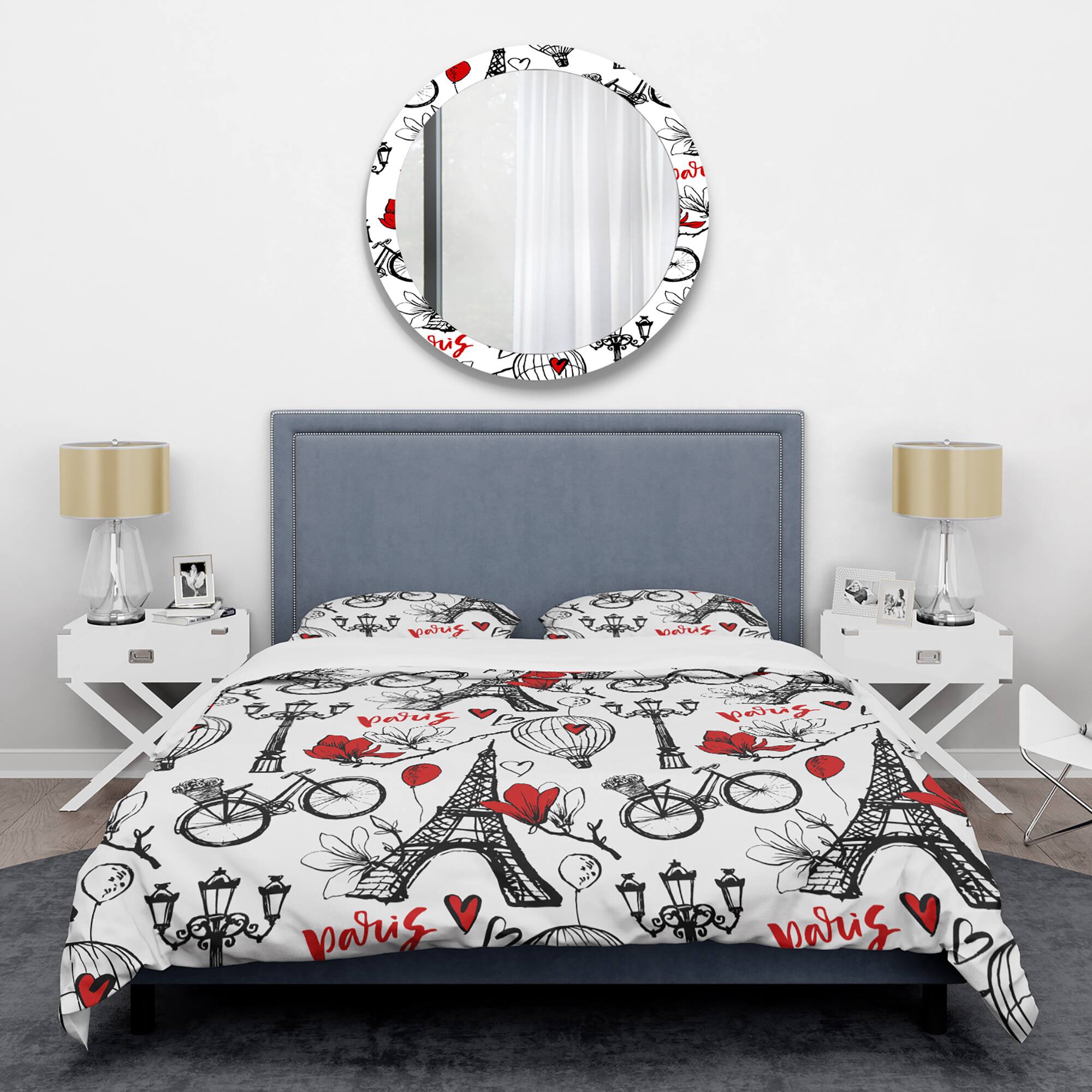 Designart &#x27;Paris Eiffel Red Hearts I&#x27; Mid-Century Duvet Cover Set