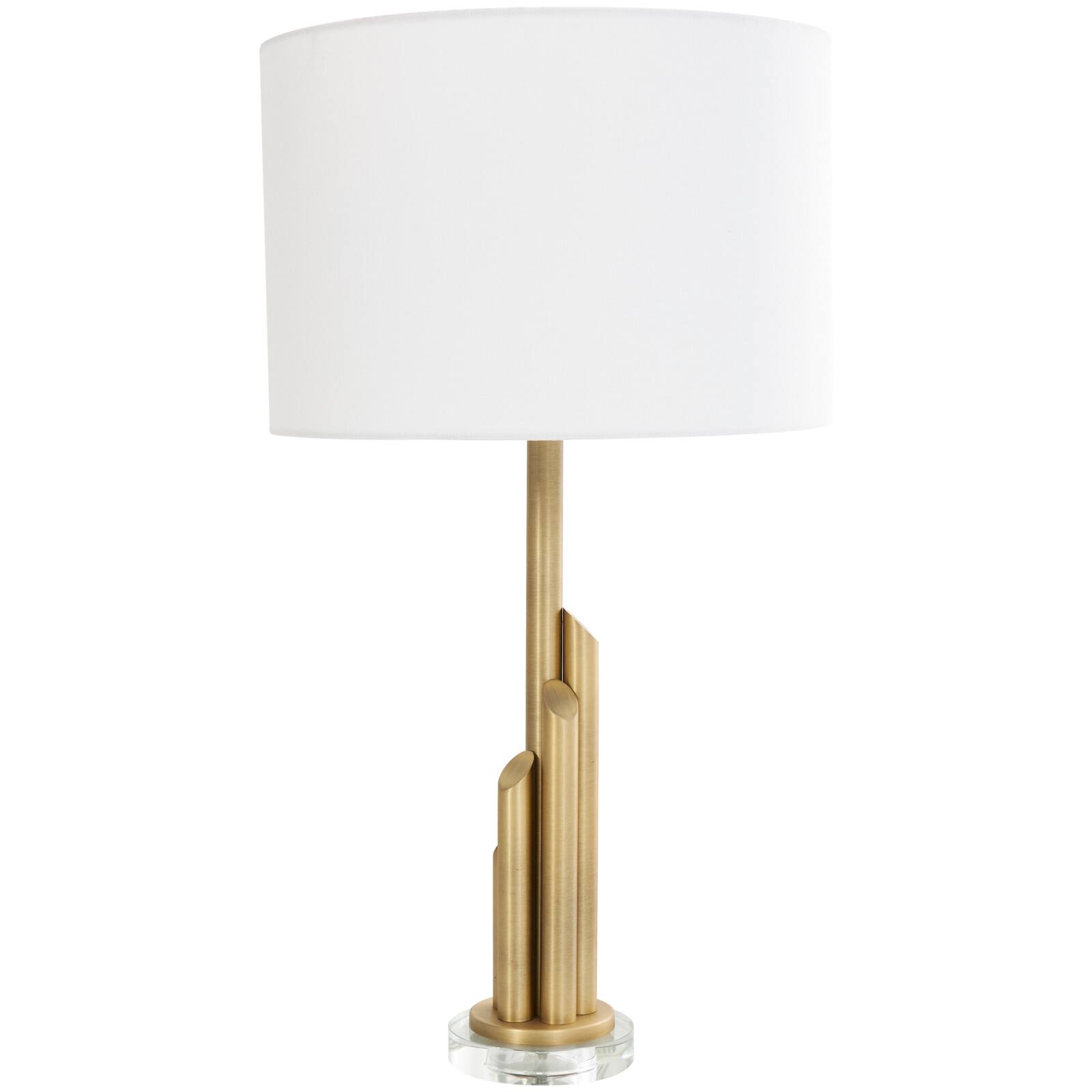 2ft. Gold Metal Abstract Tiered Pillar Accent Lamp with Glass Base