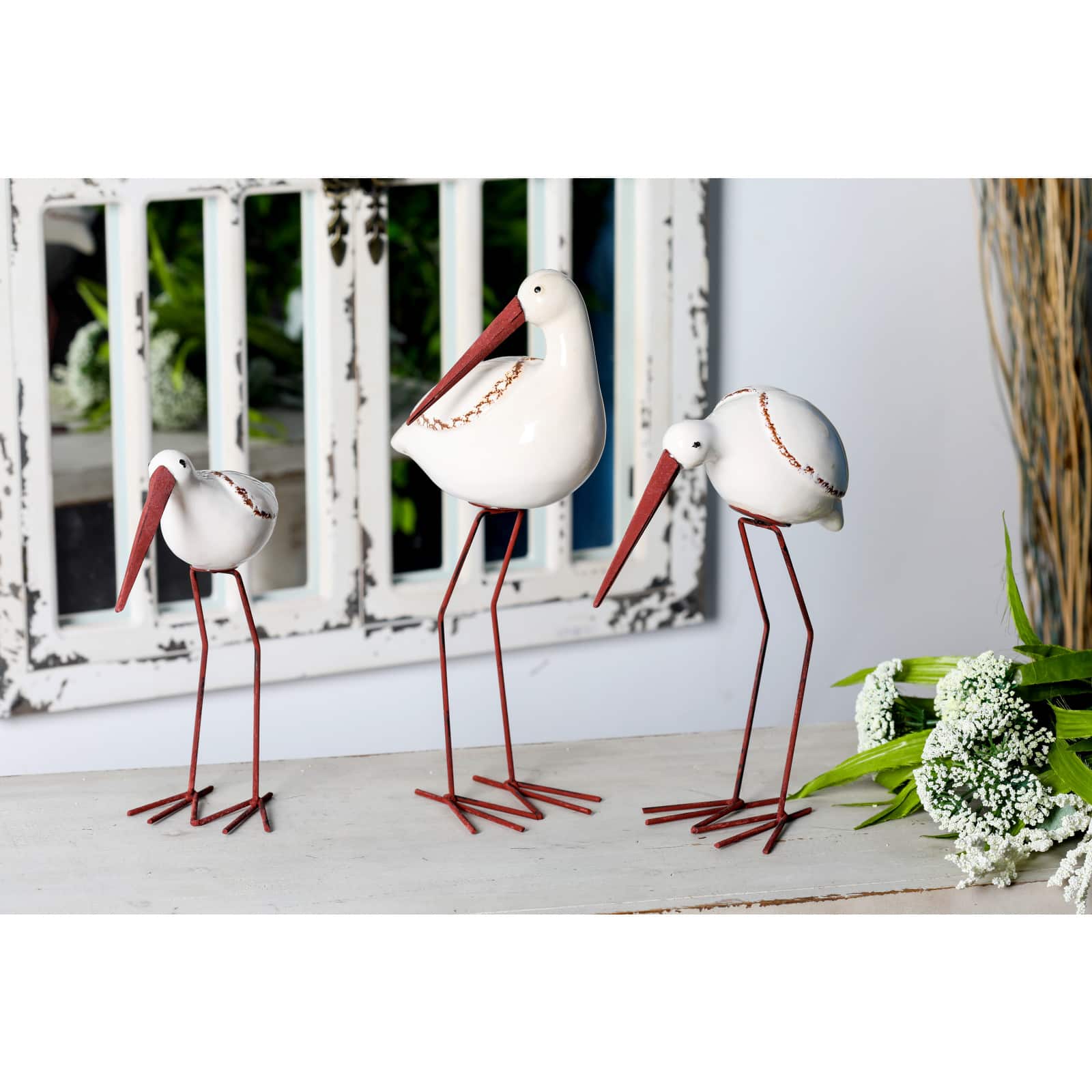 White Stoneware Coastal Birds Sculpture Set