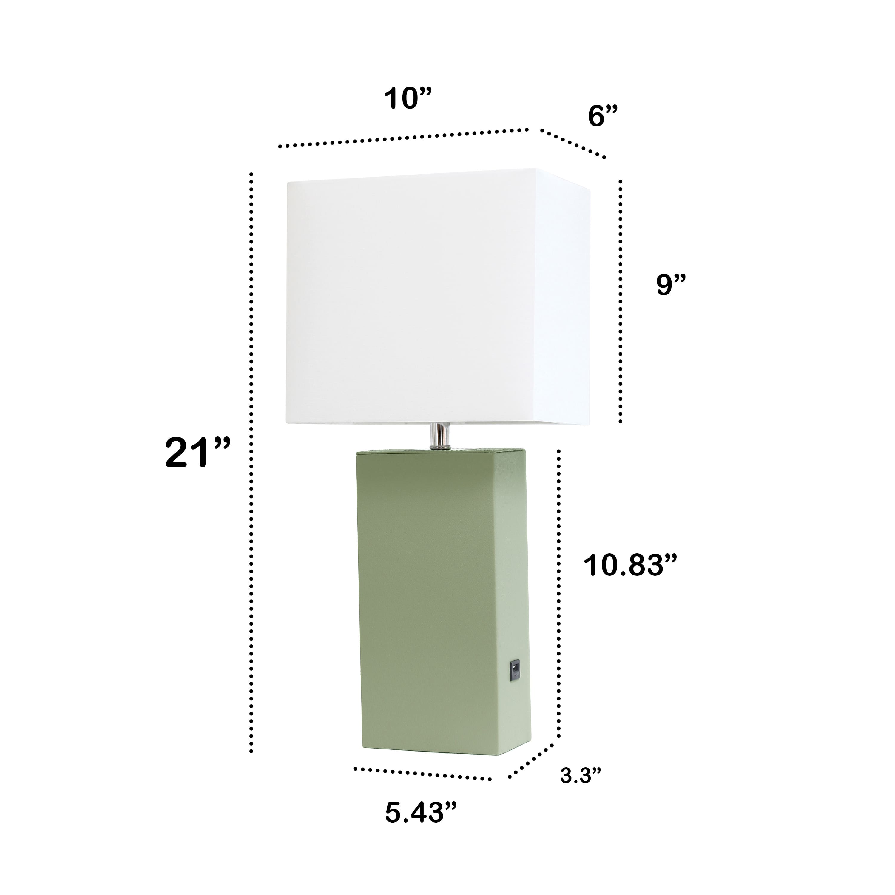 Lalia Home Lexington 21&#x22; Sage Green Leather Base Table Lamp with USB Port