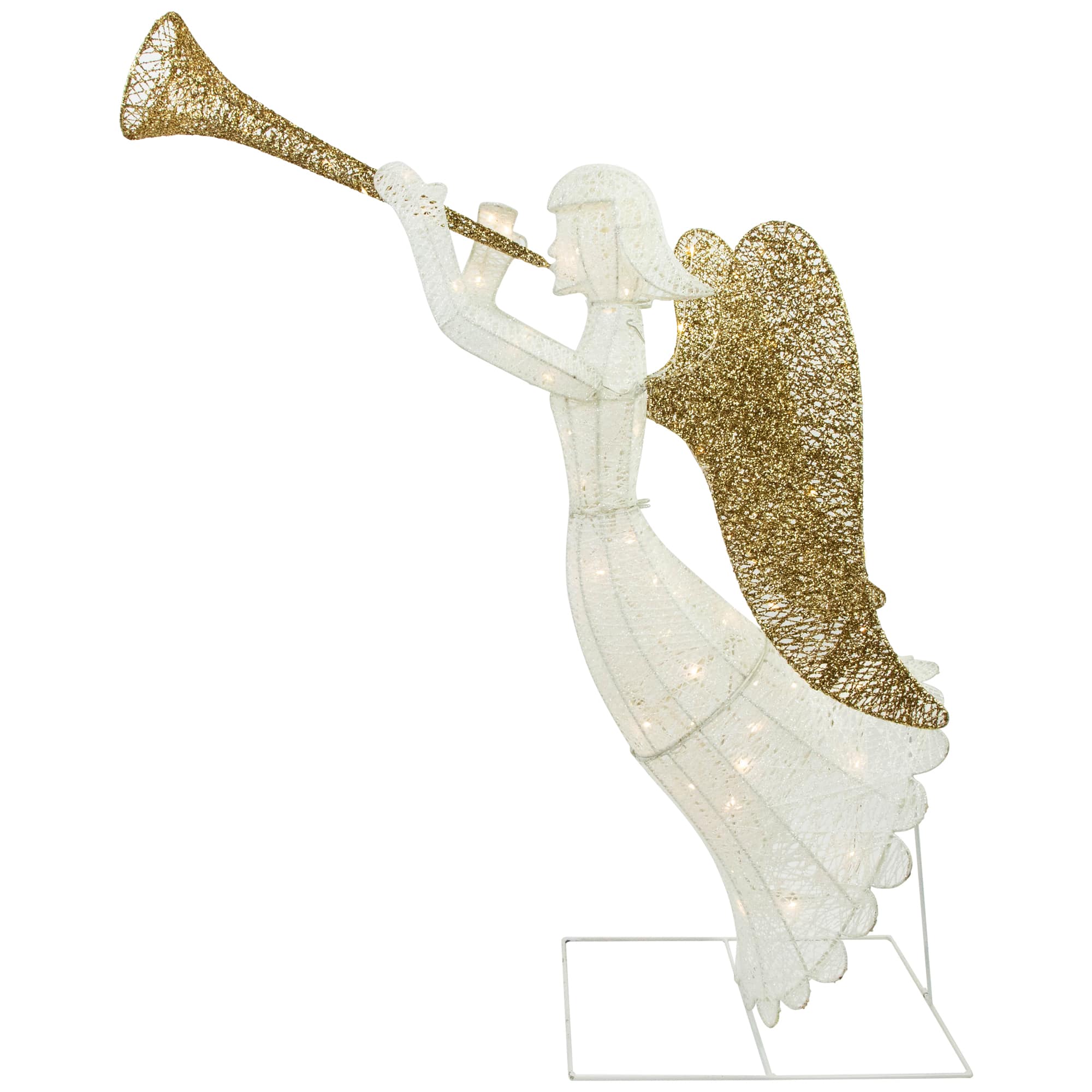 48" Silver & Gold Lighted Glittered Trumpeting Angel Outdoor Christmas Décor