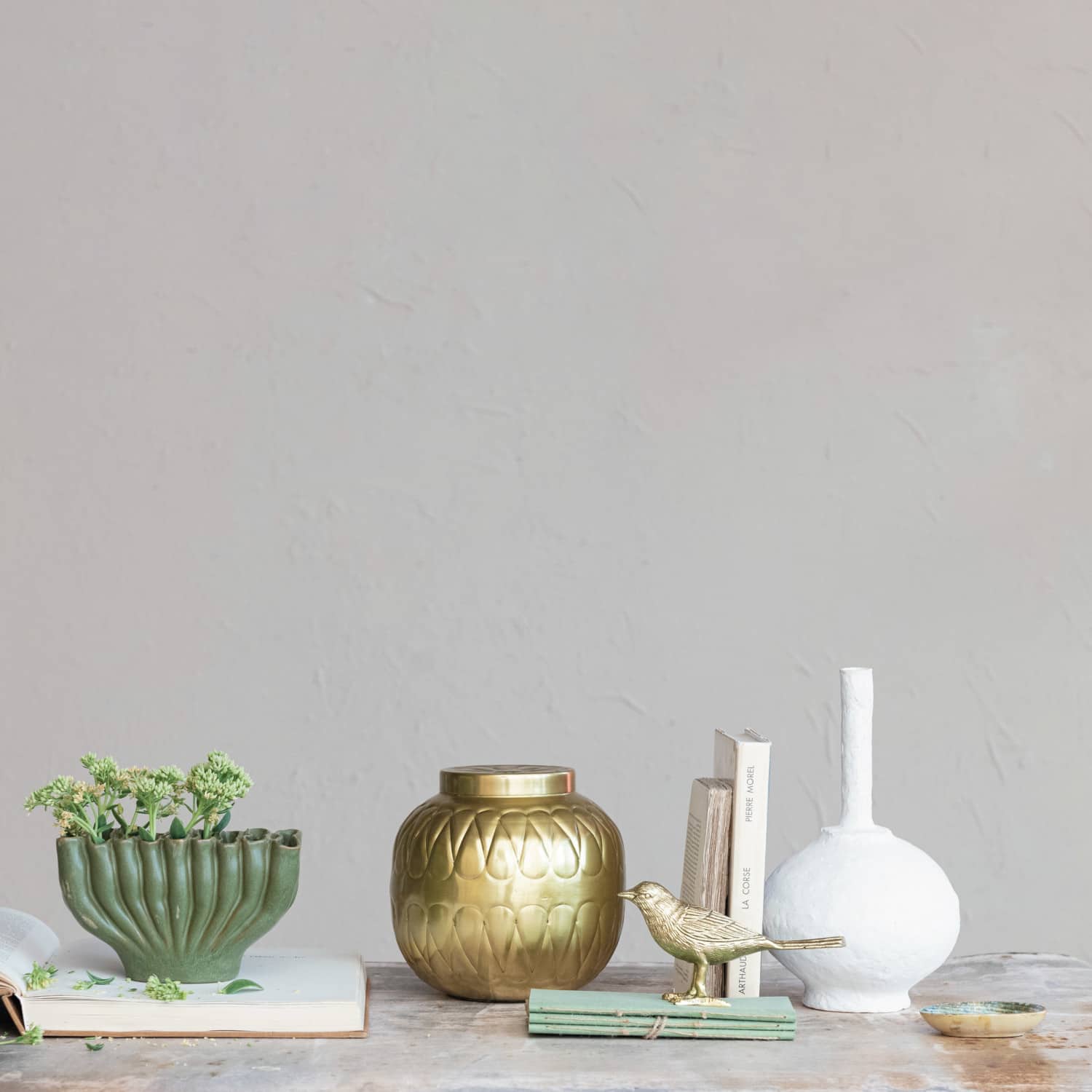 Hello Honey® 11" Round Whitewashed Decorative Paper Mache Taper Holder