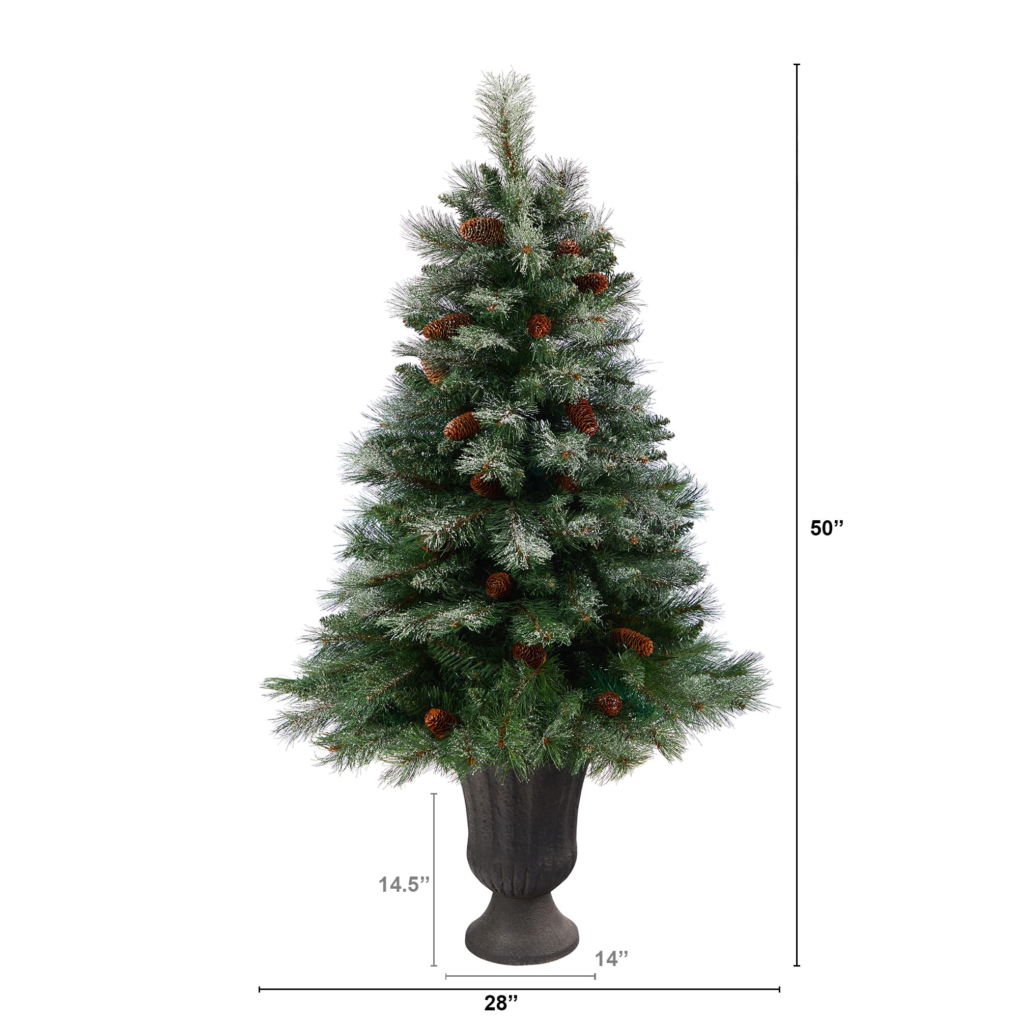 50" Unlit Snowed French Alps Mountain Pine Artificial Christmas Tree In Charcoal Planter