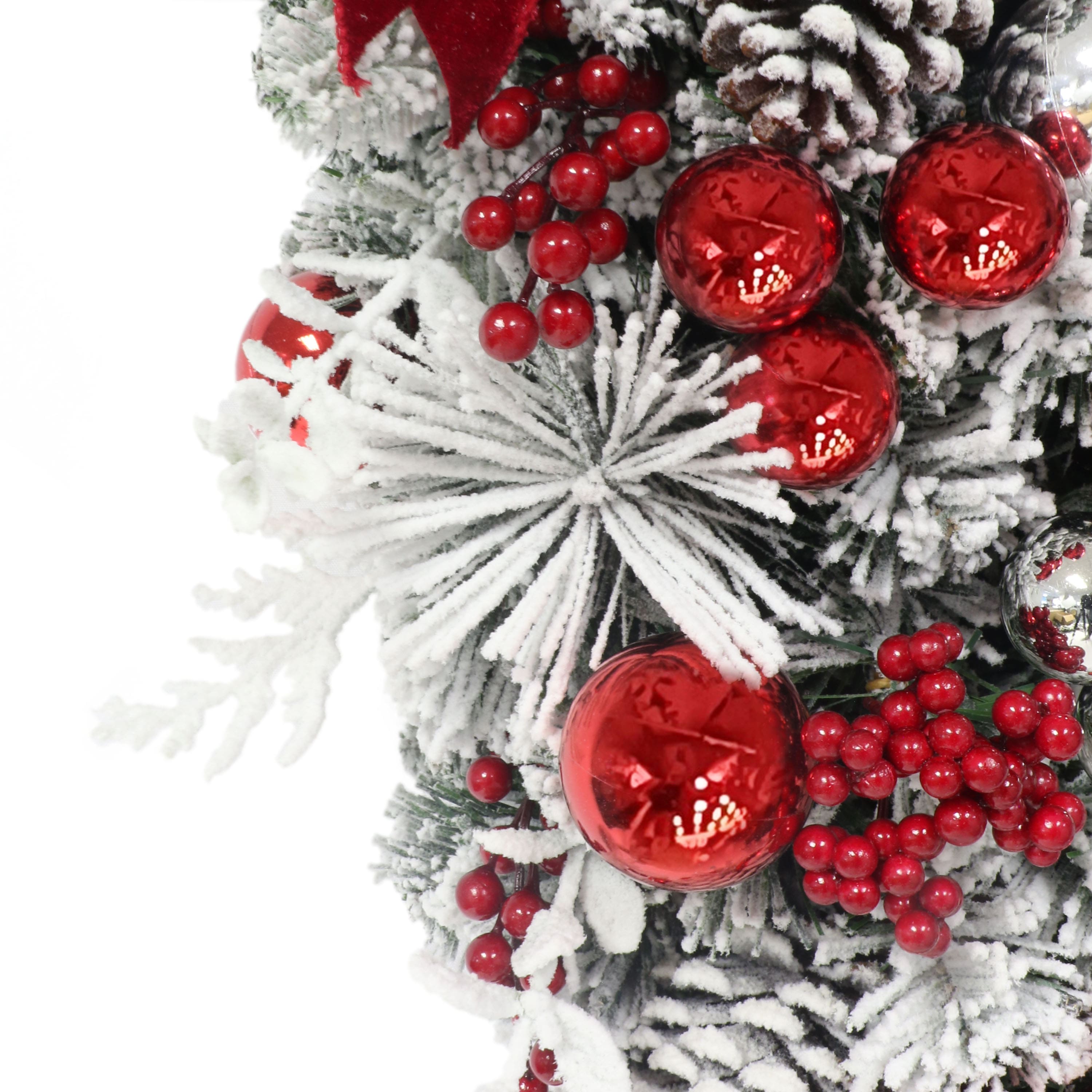 28" Pre-Lit Red & Silver Adorned Artificial Flocked Banister Swag