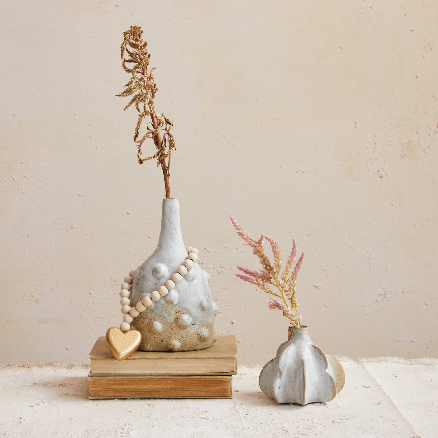 Hello Honey® 8" White Stoneware Vase with Raised Dots & Reactive Glaze