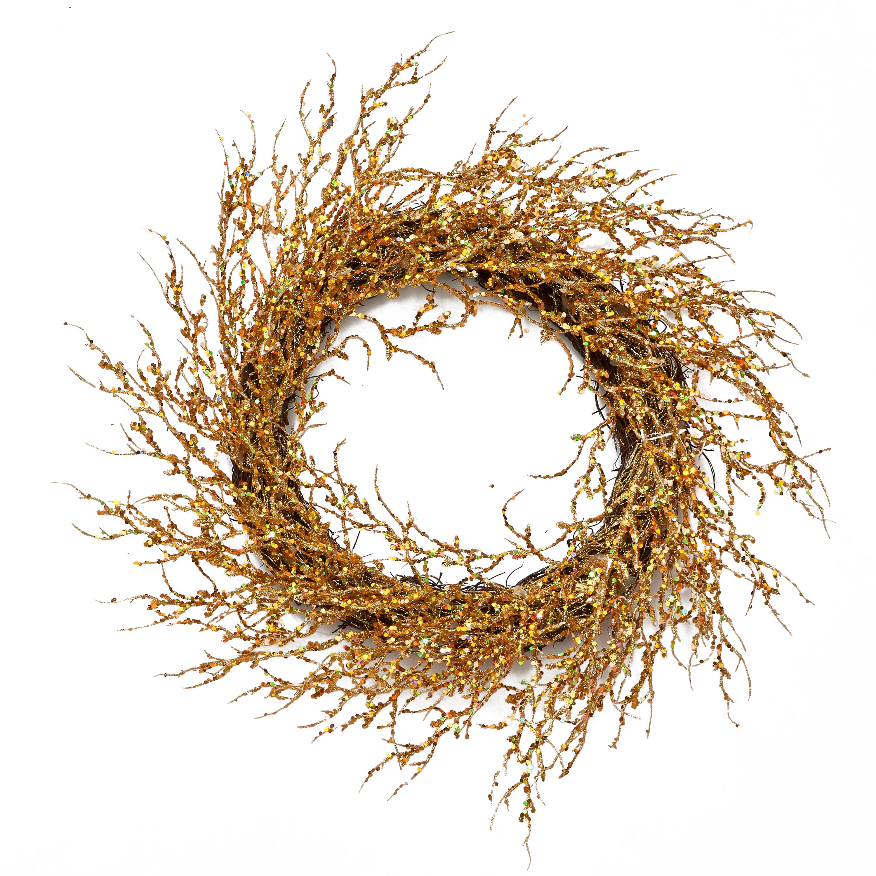 Worth Imports 22" Glitter Coral Twig Christmas Wreath, Gold