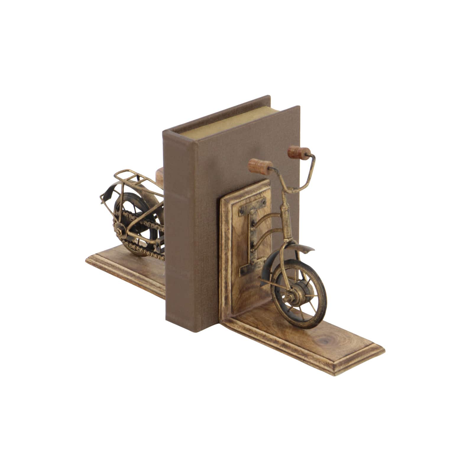 9&#x22; Brass &#x26; Wood Vintage Bicycle Bookends
