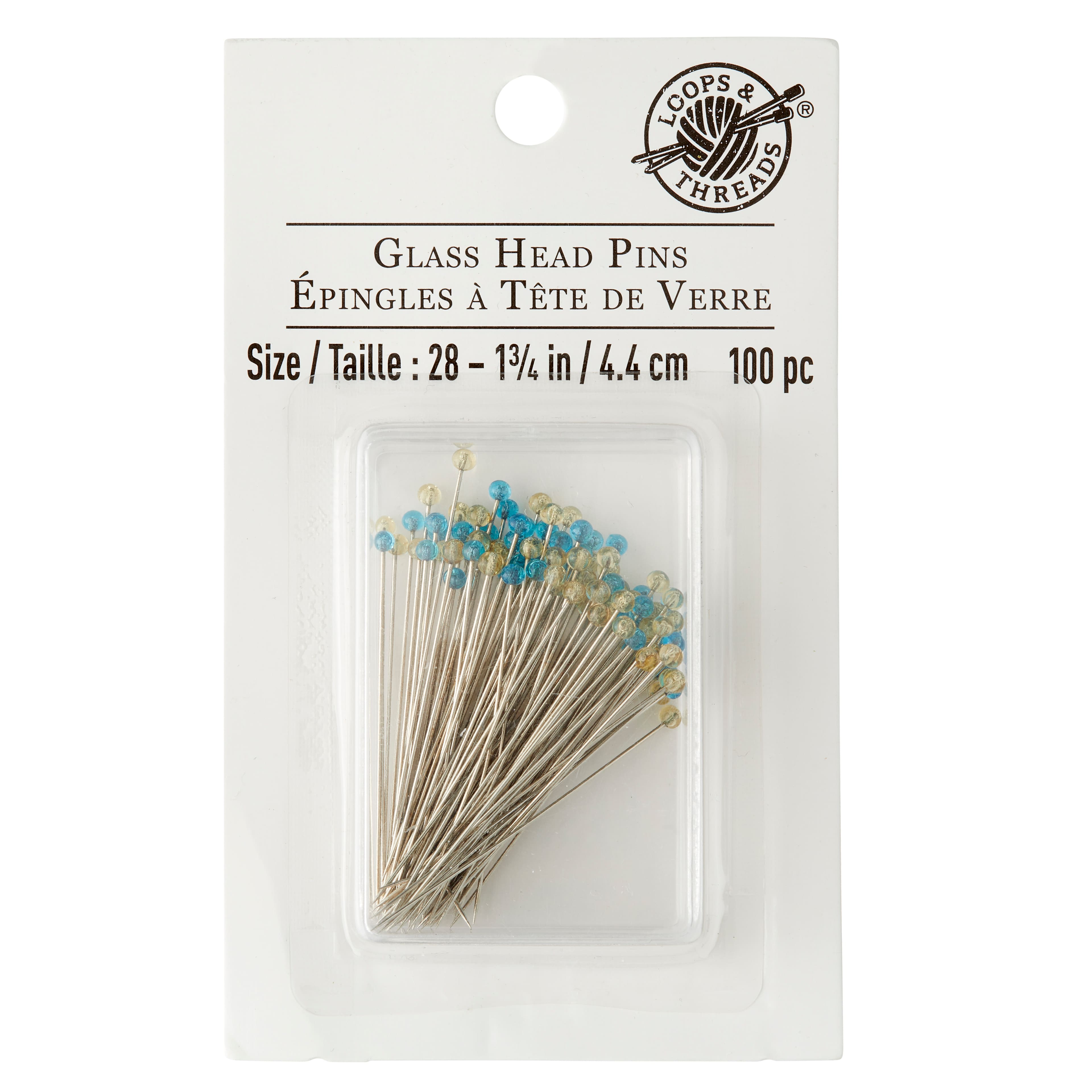 Loops & Threads Glass Head Pins, Size: 1.75