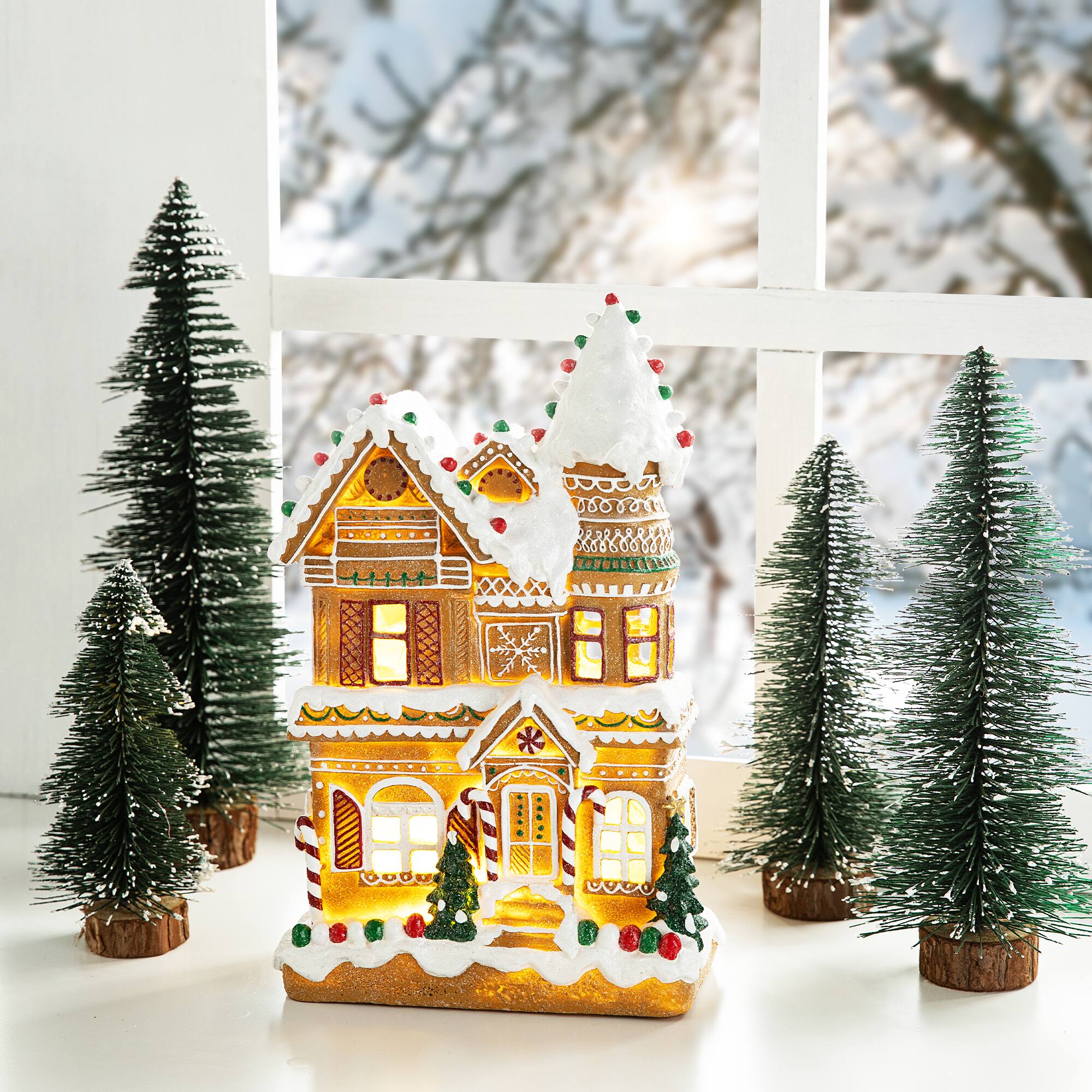 Glitzhome&#xAE; 12&#x22; Light-Up Gingerbread House Table D&#xE9;cor