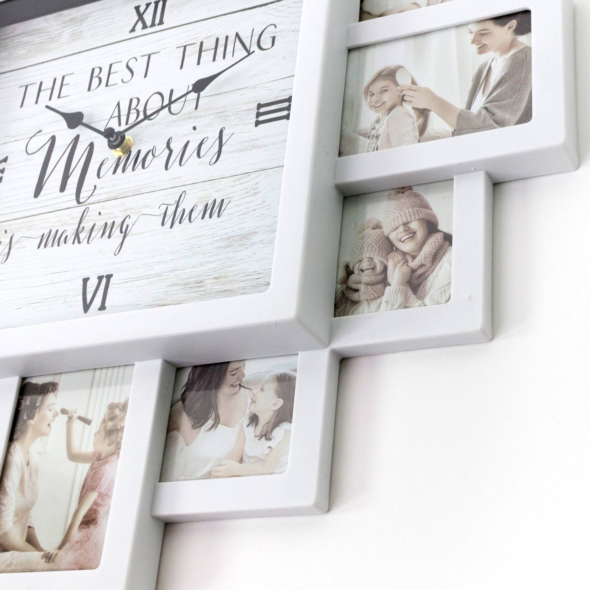 White Farmhouse Shabby-Chic "Memories" Picture Frame Wall Collage Clock