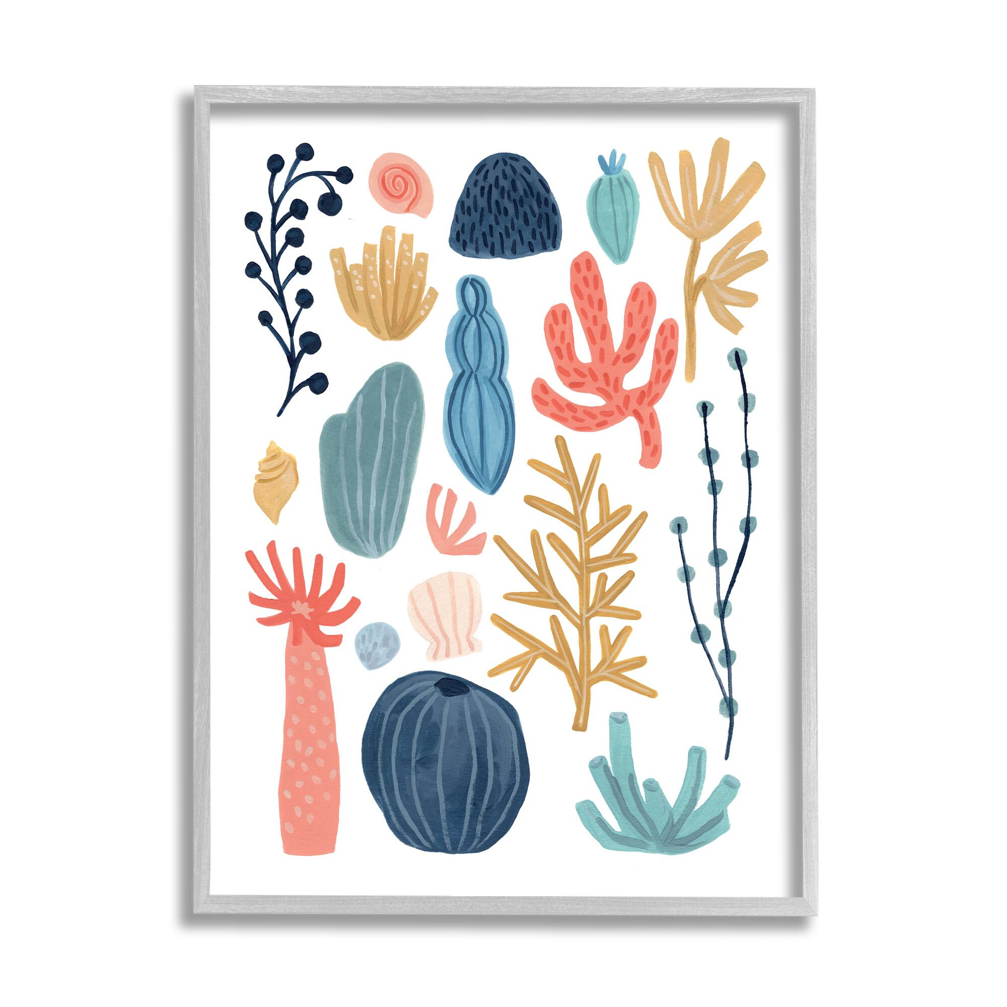 Stupell Industries Playful Sea Life Coral Red Yellow Blue Plants in Gray Frame Wall Art