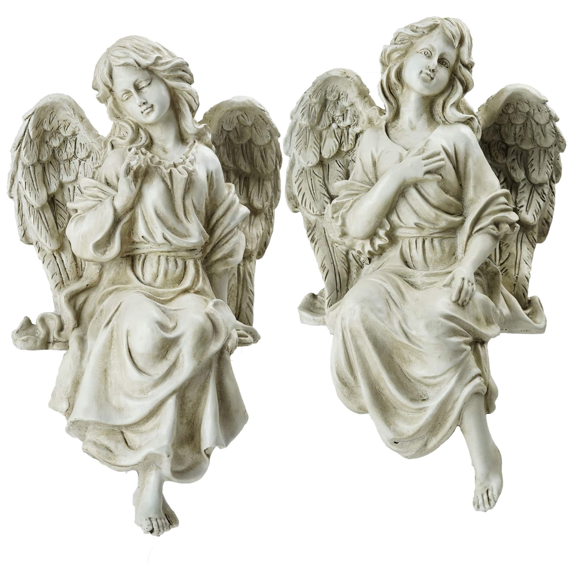 14&#x22; Gray Decorative Sitting Angel Outdoor Garden Statues