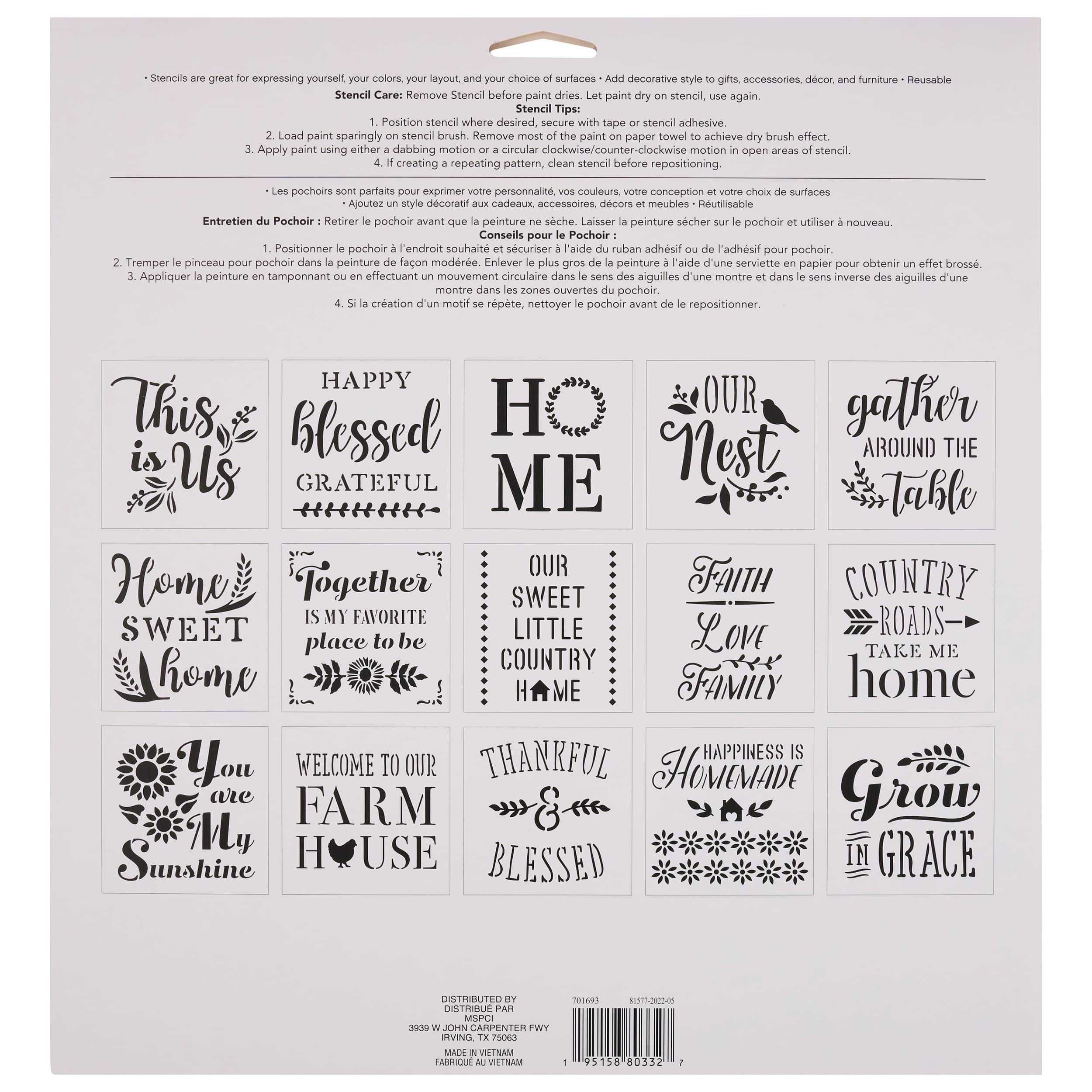 6 Pack: Home Sentiments Stencils by Craft Smart®, 12" x 12"