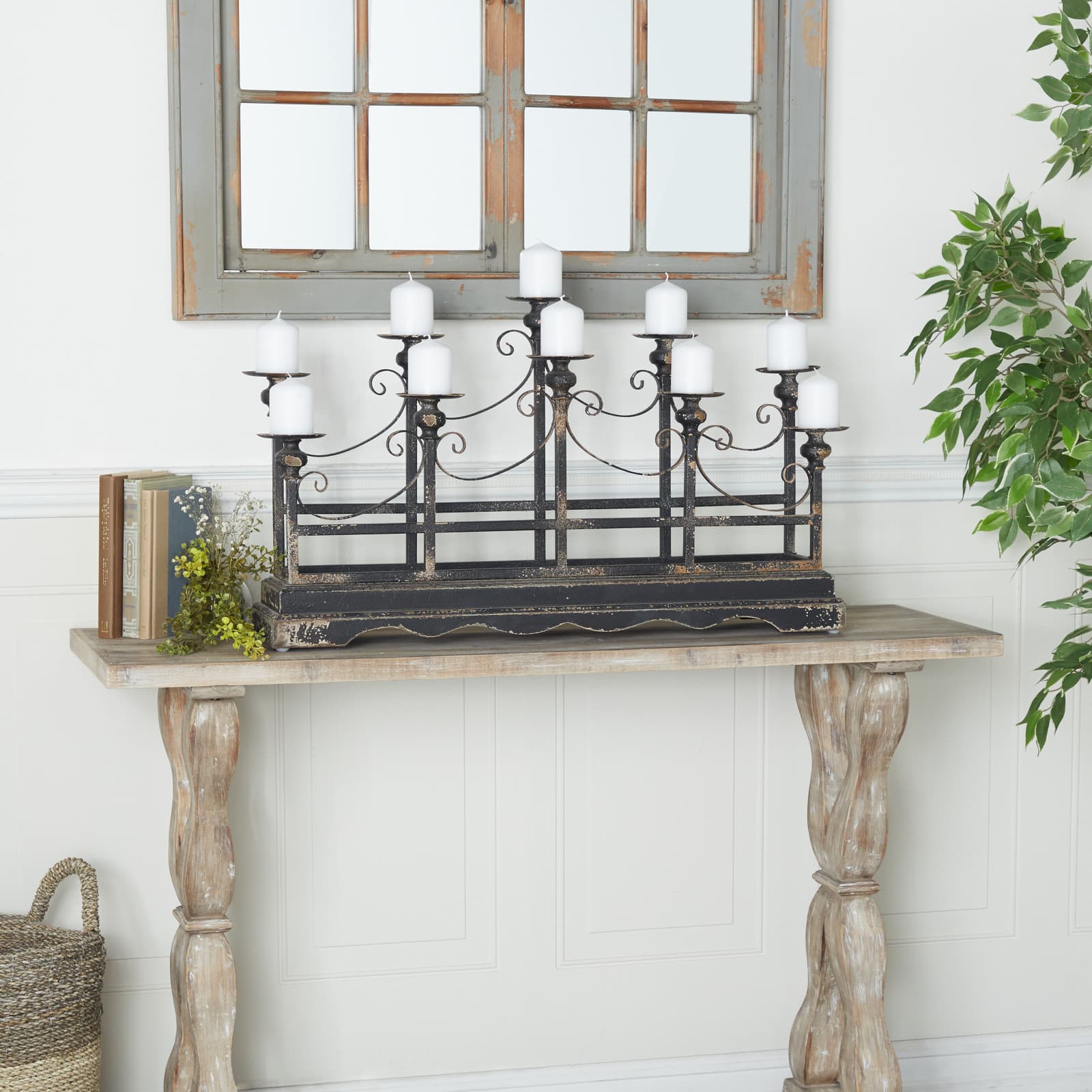 Black Iron Vintage Candelabra, 18&#x22; x 32&#x22; x 8&#x22;