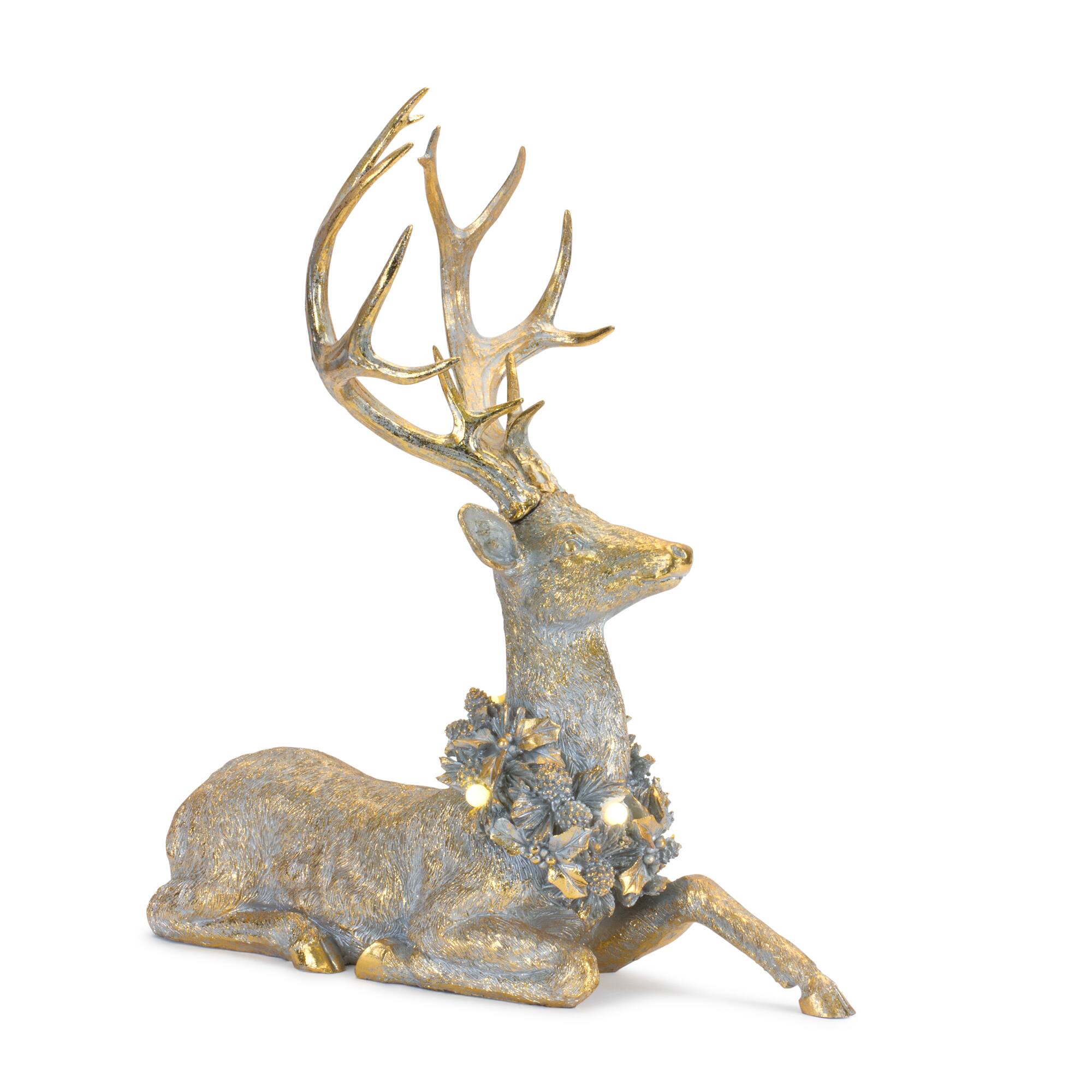 Gold Lounging Deer LED Figurine Set, 21" & 21.75"