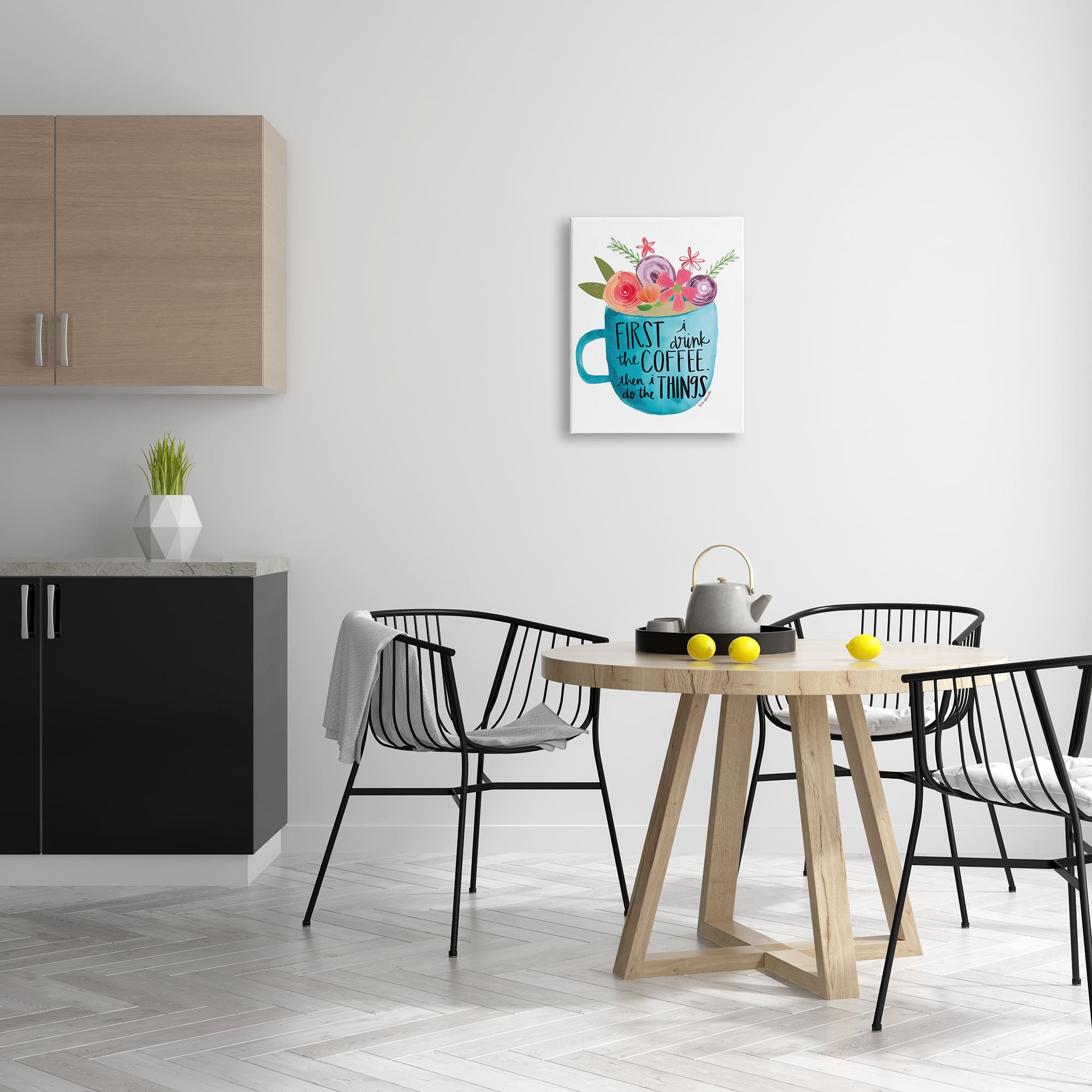 Stupell Industries Drink Coffee Do Things Phrase Blue Floral Mug Canvas Wall Art