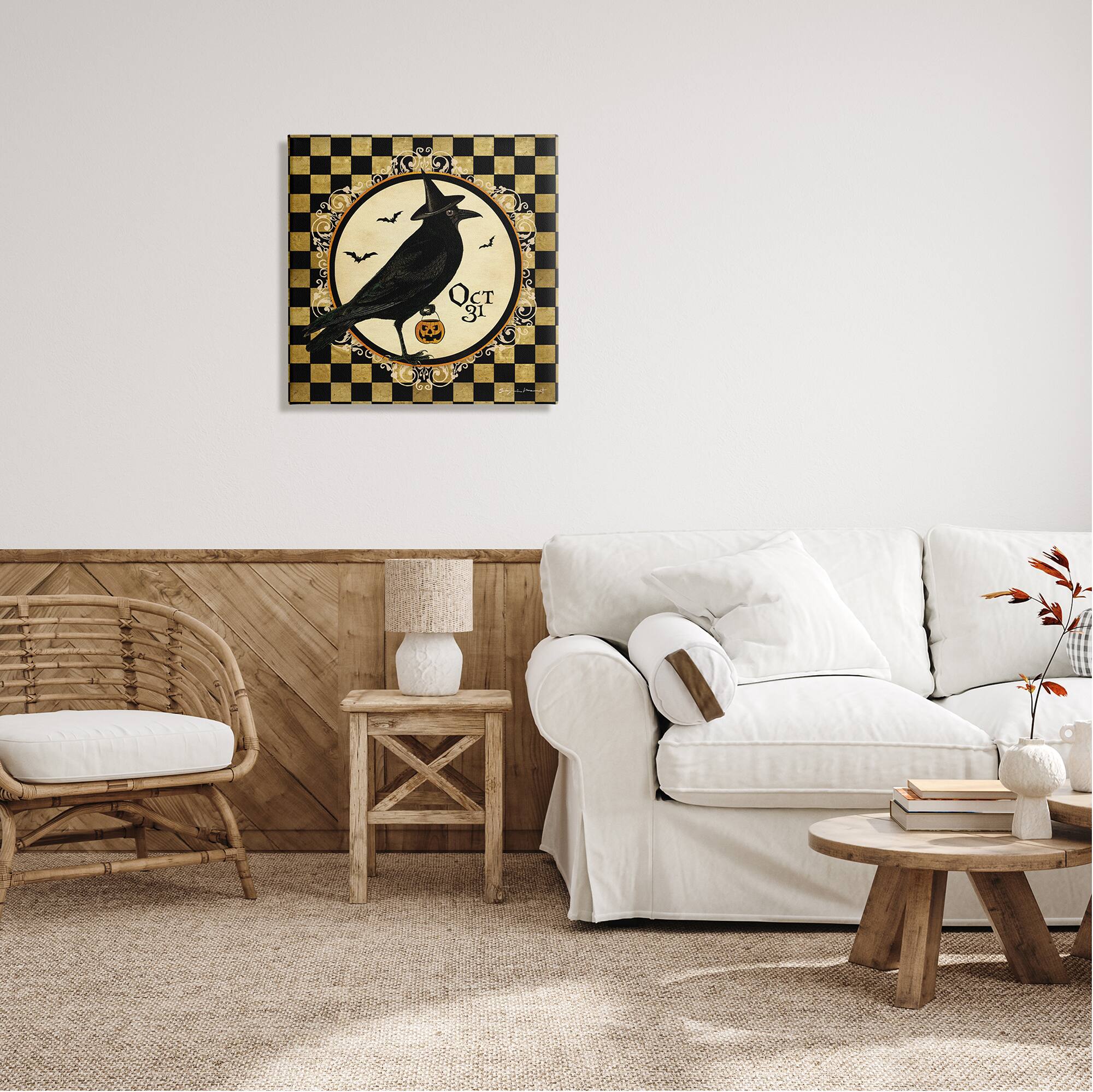 Stupell Industries Oct 31 Checkered Halloween Crow Canvas Wall Art