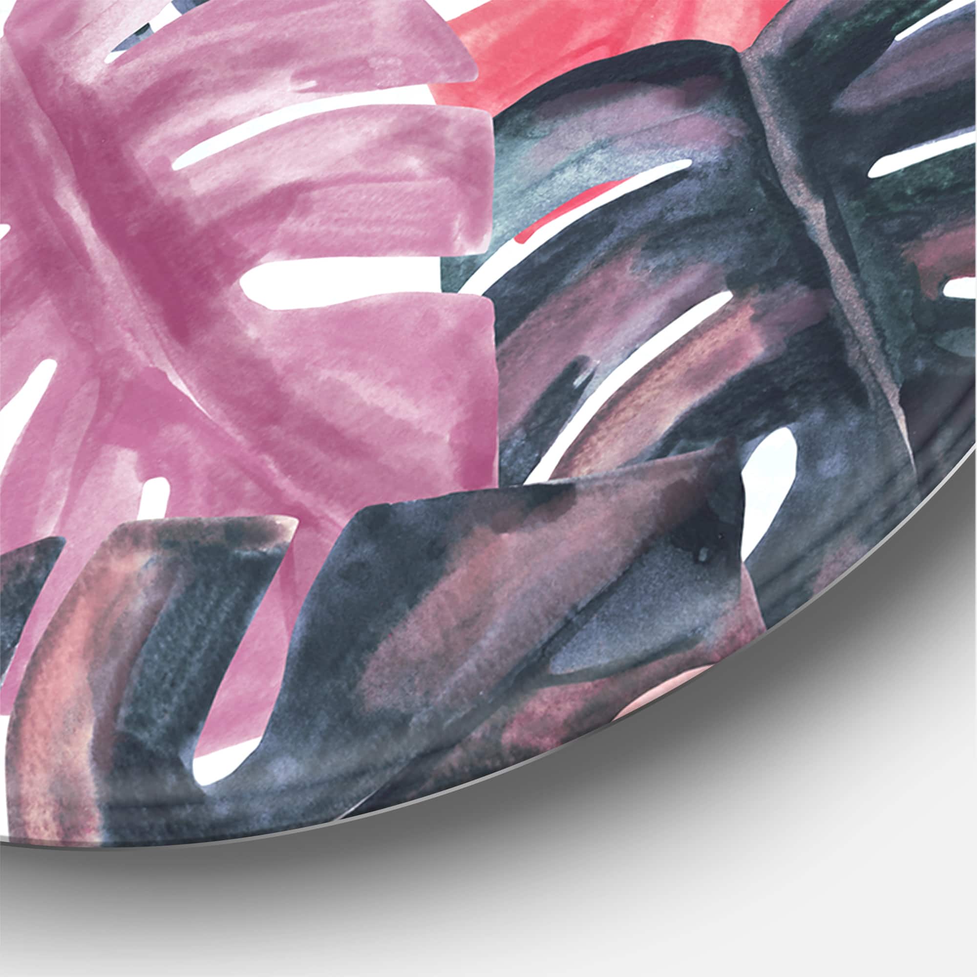 Designart - Colored Monstera On Rough Brush Strokes II - Tropical Metal Circle Wall Art