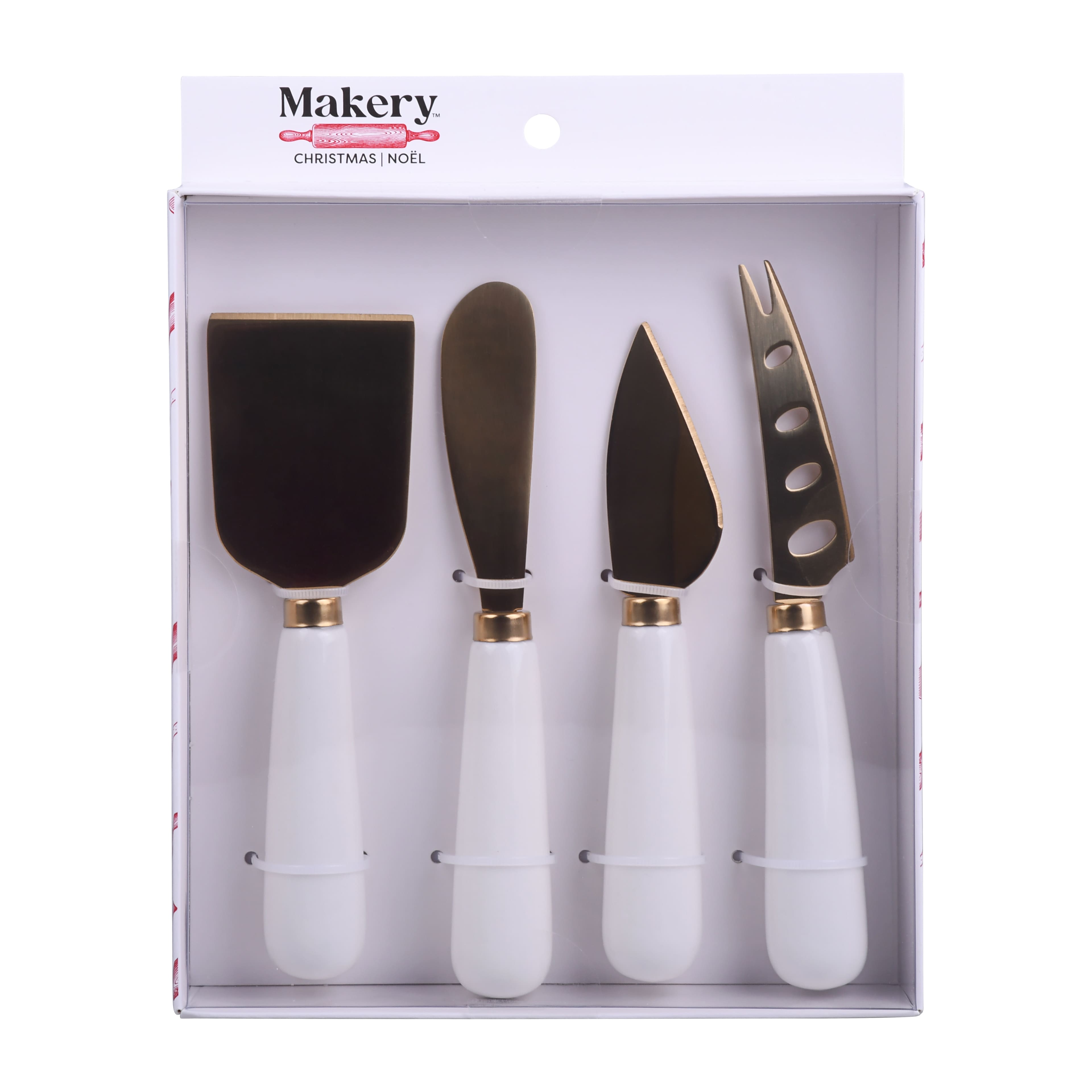Gold Stainless Steel Cheese Knives with Ceramic Handles by Makery&#x2122;
