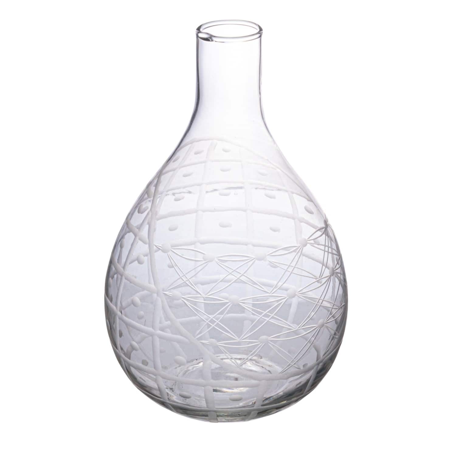 3.5qt. Clear Hand-Blown Etched Round Reclaimed Glass Pitcher