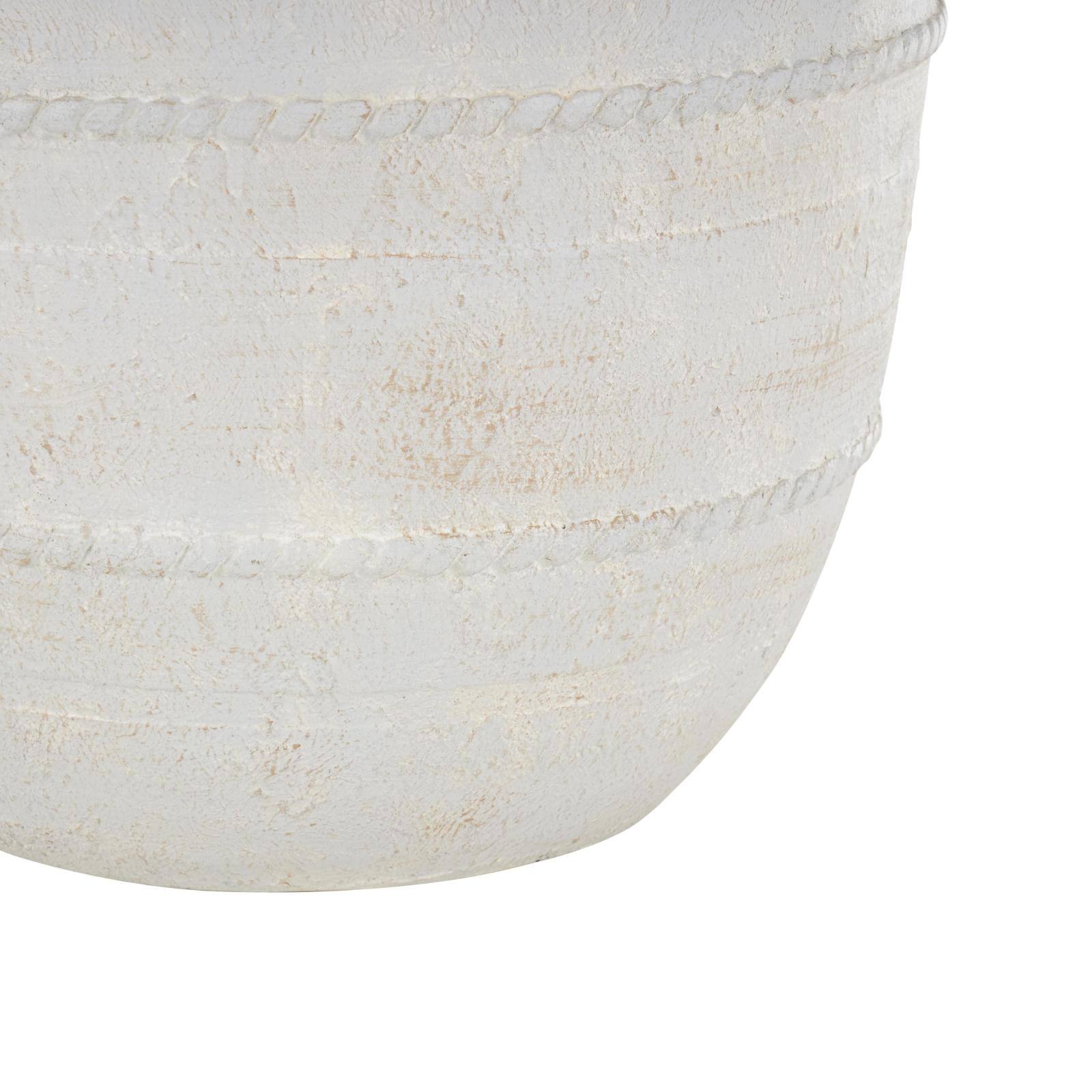 18" Cream Distressed Stone Vase with Raised Braided Accents