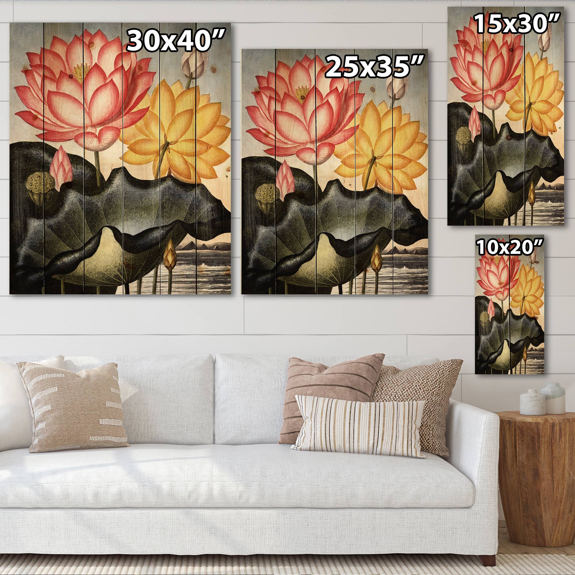 Designart - Vintage Flowers II - Traditional Print on Natural Pine Wood