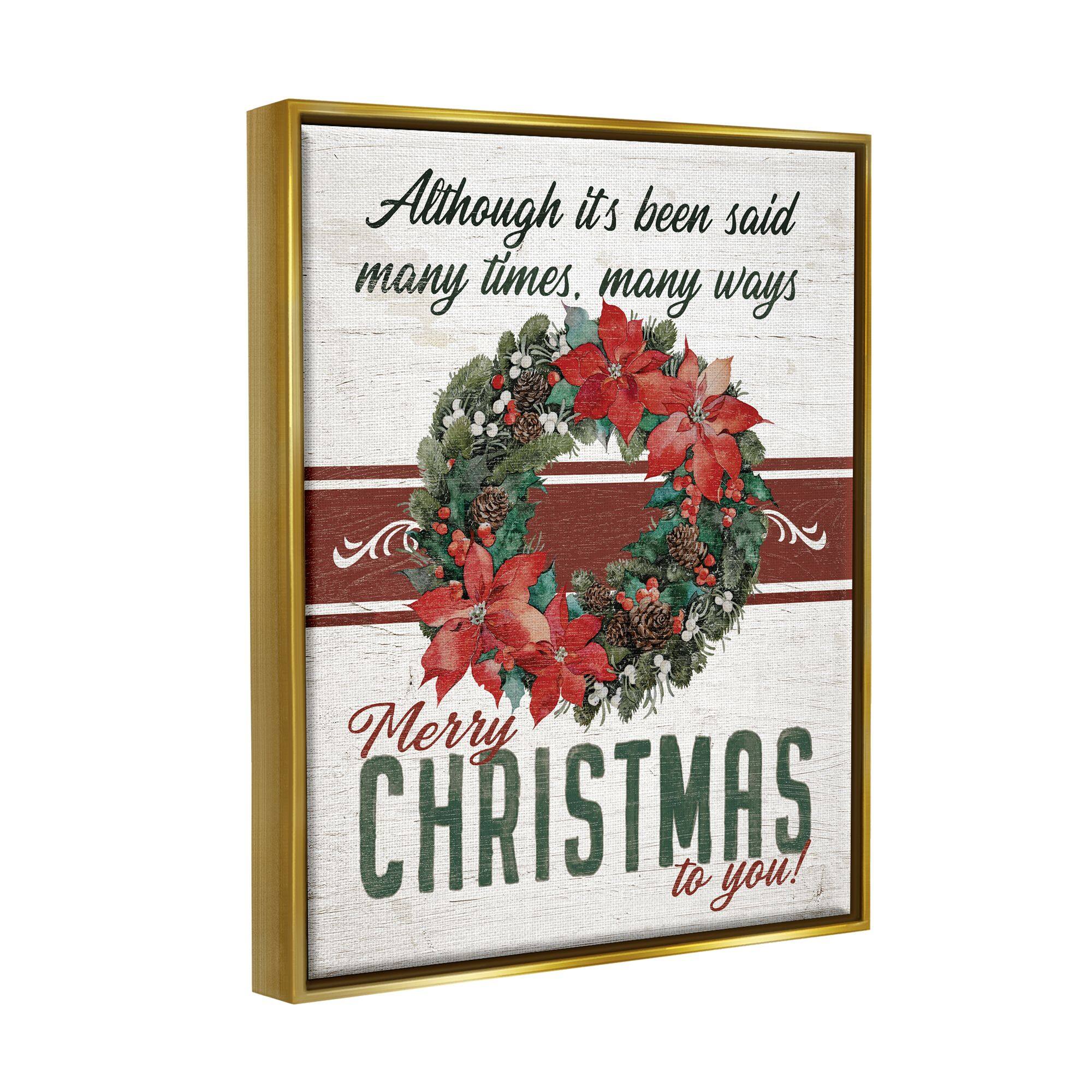 Stupell Industries Merry Christmas To You Vintage Poinsettia Framed Floater Canvas Wall Art