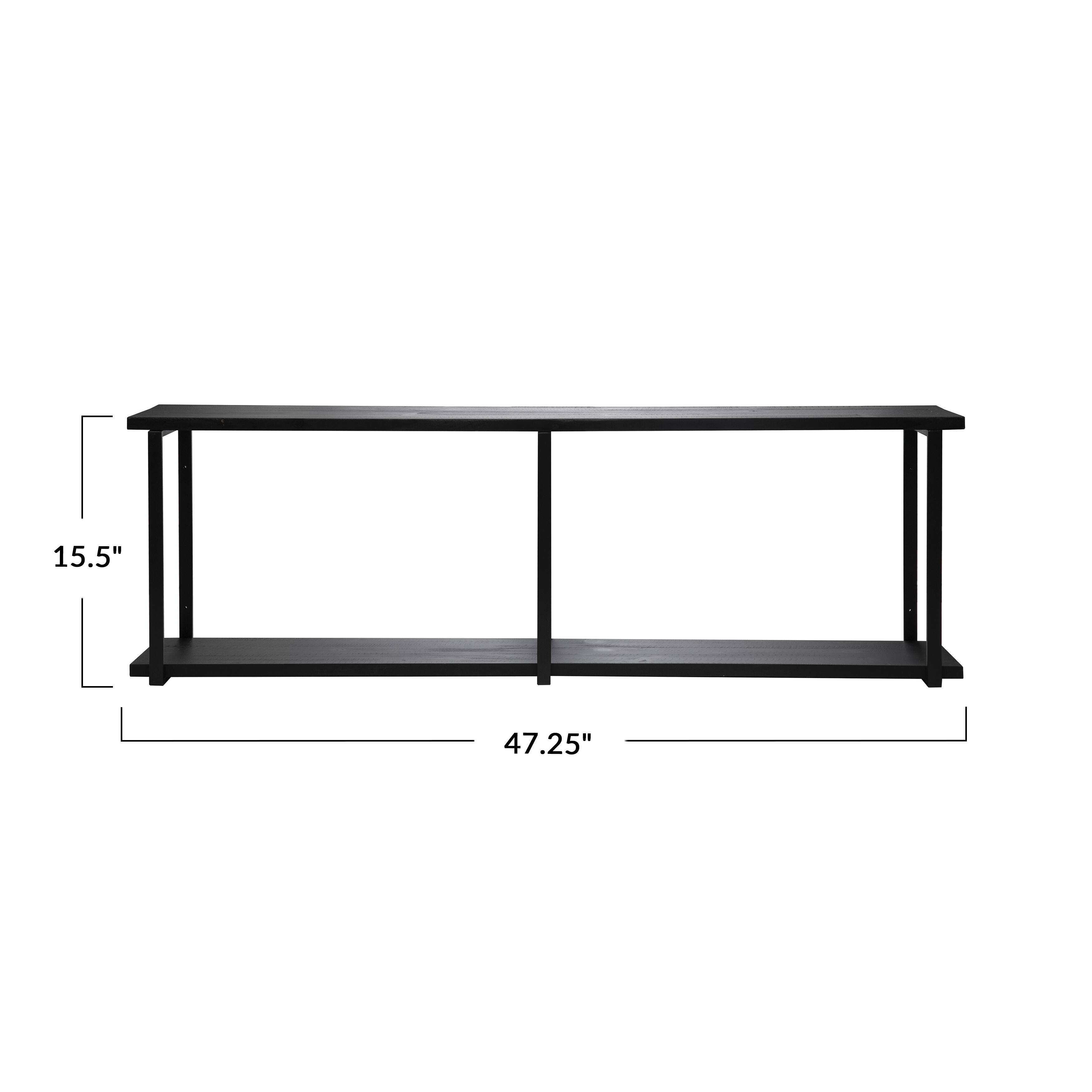 Hello Honey® 47" Black Modern Wood & Metal 2-Tier Wall Shelf