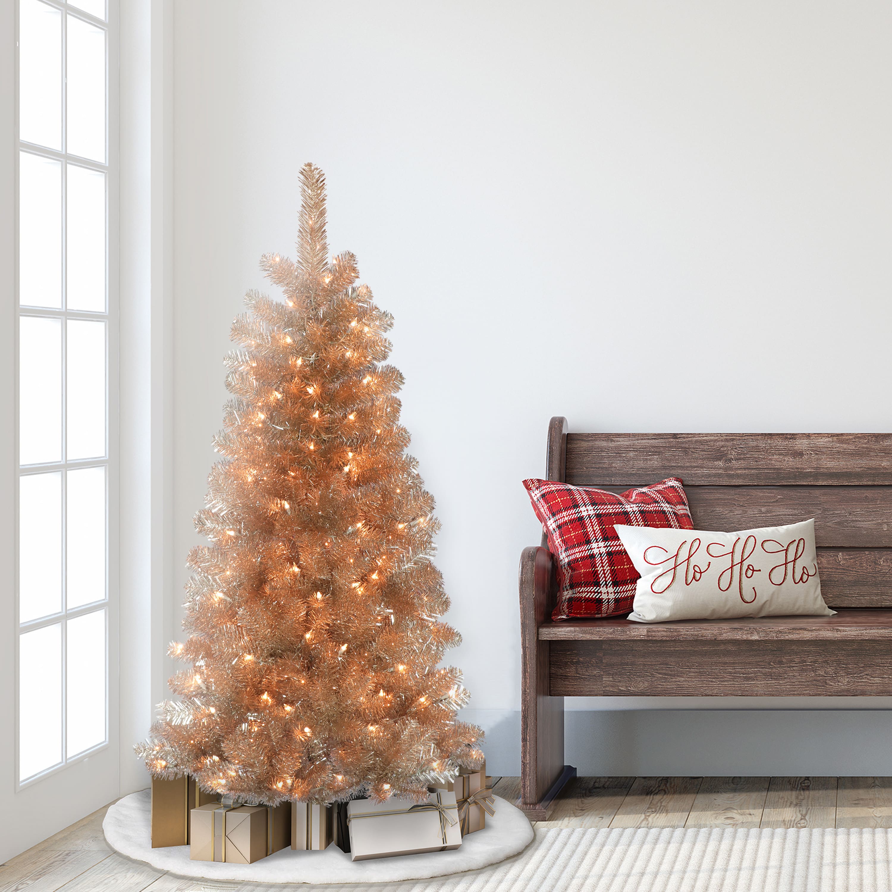 4.5ft. Pre-Lit Tinsel Artificial Christmas Tree, Clear Lights