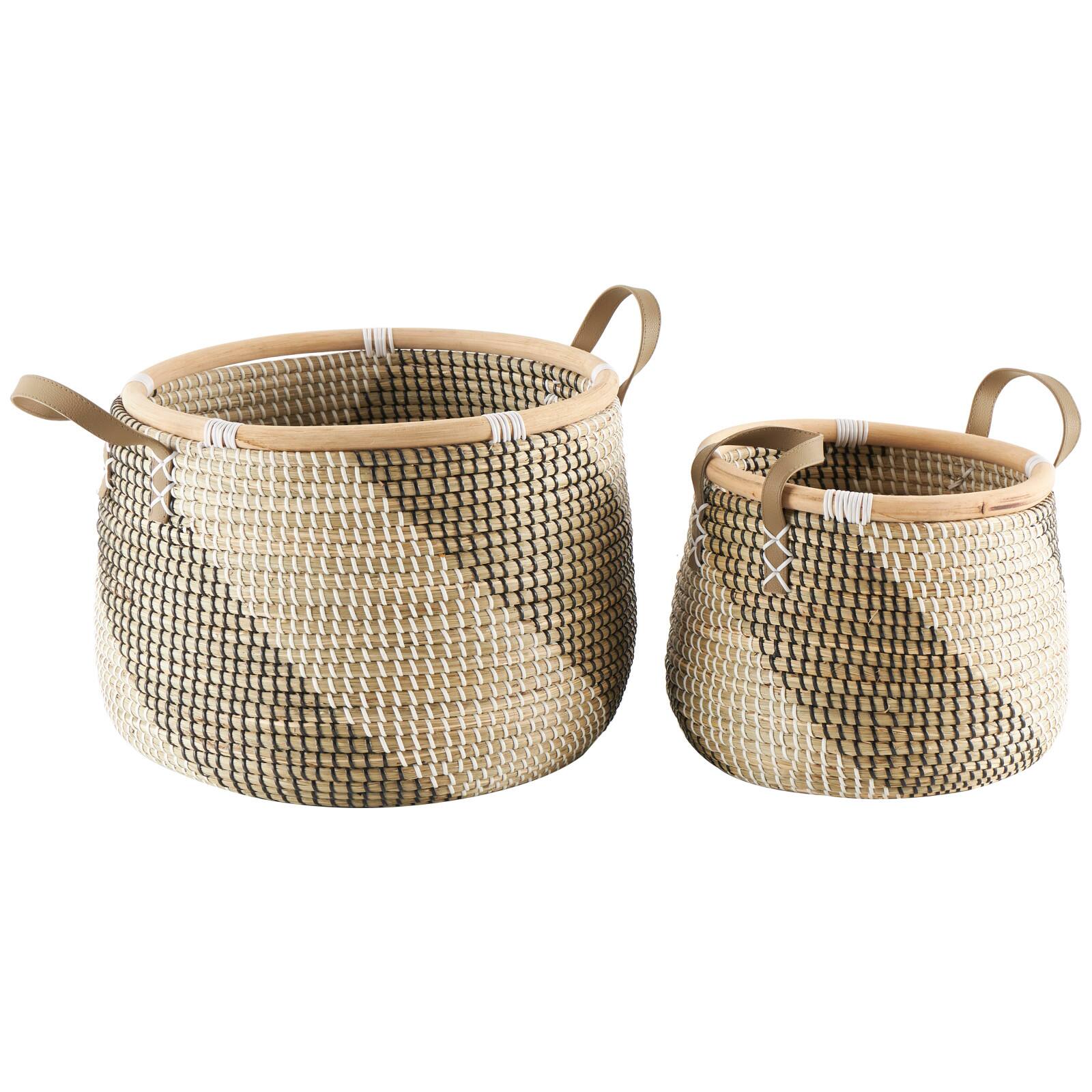 Brown Round Seagrass Handmade Striped Storage Basket Set