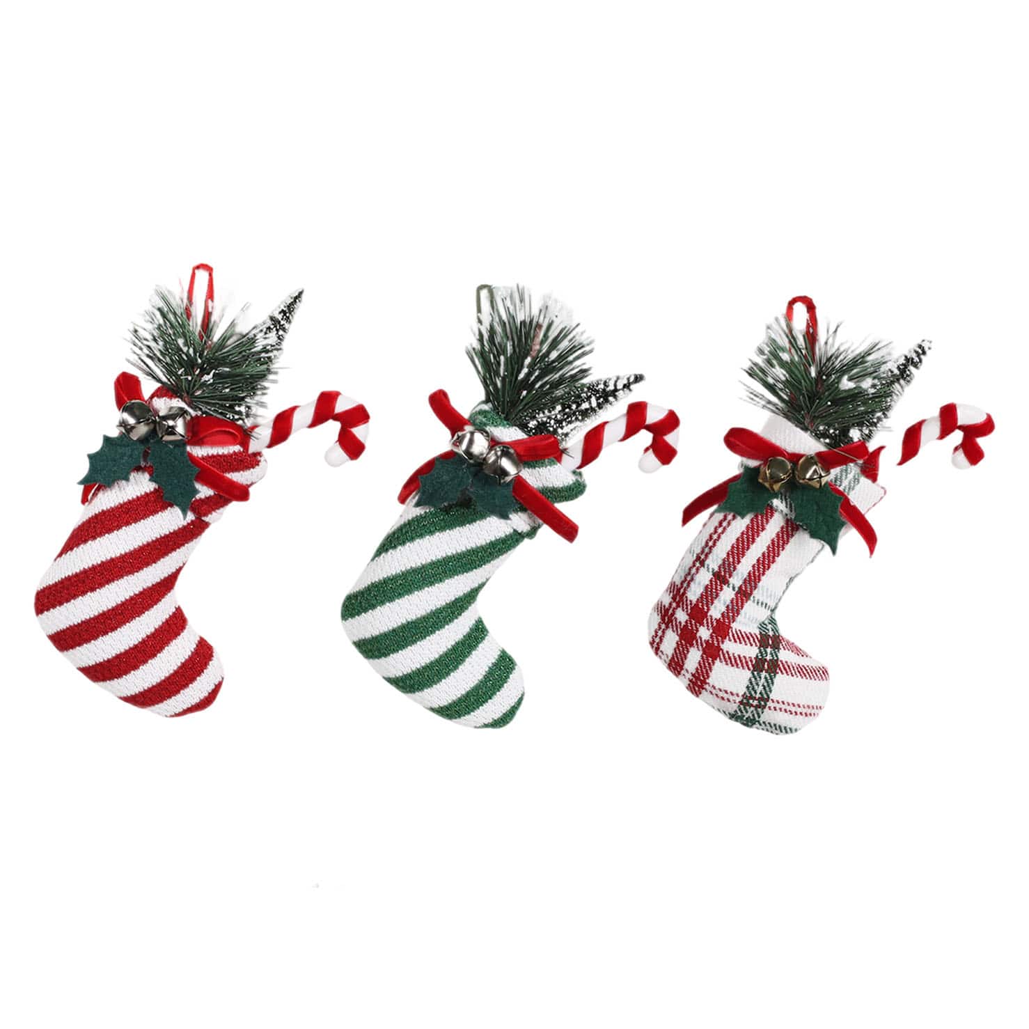 Assorted 6.5&#x22; Stocking with Pine &#x26; Candy Cane Ornament by Ashland&#xAE;