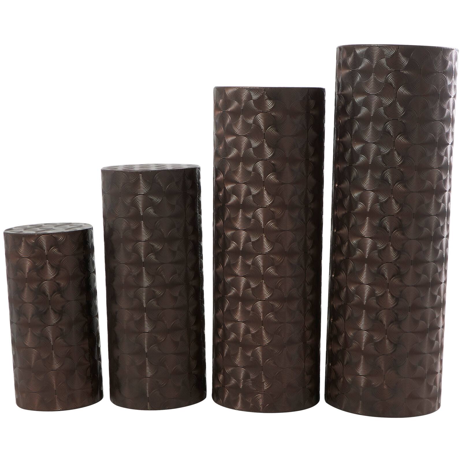 Brown Metal Tall Slim Abstract Pedestal Table with Grooved Shell Design Set