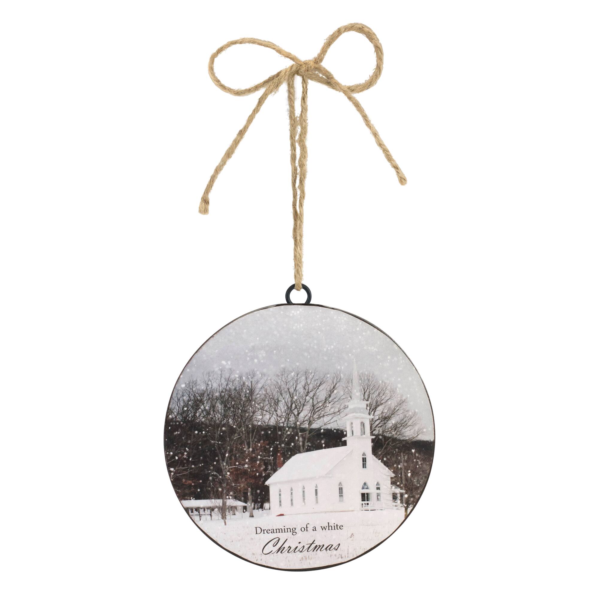 6&#x22; Metal Dreaming of a White Christmas Disc Ornaments, 12ct.
